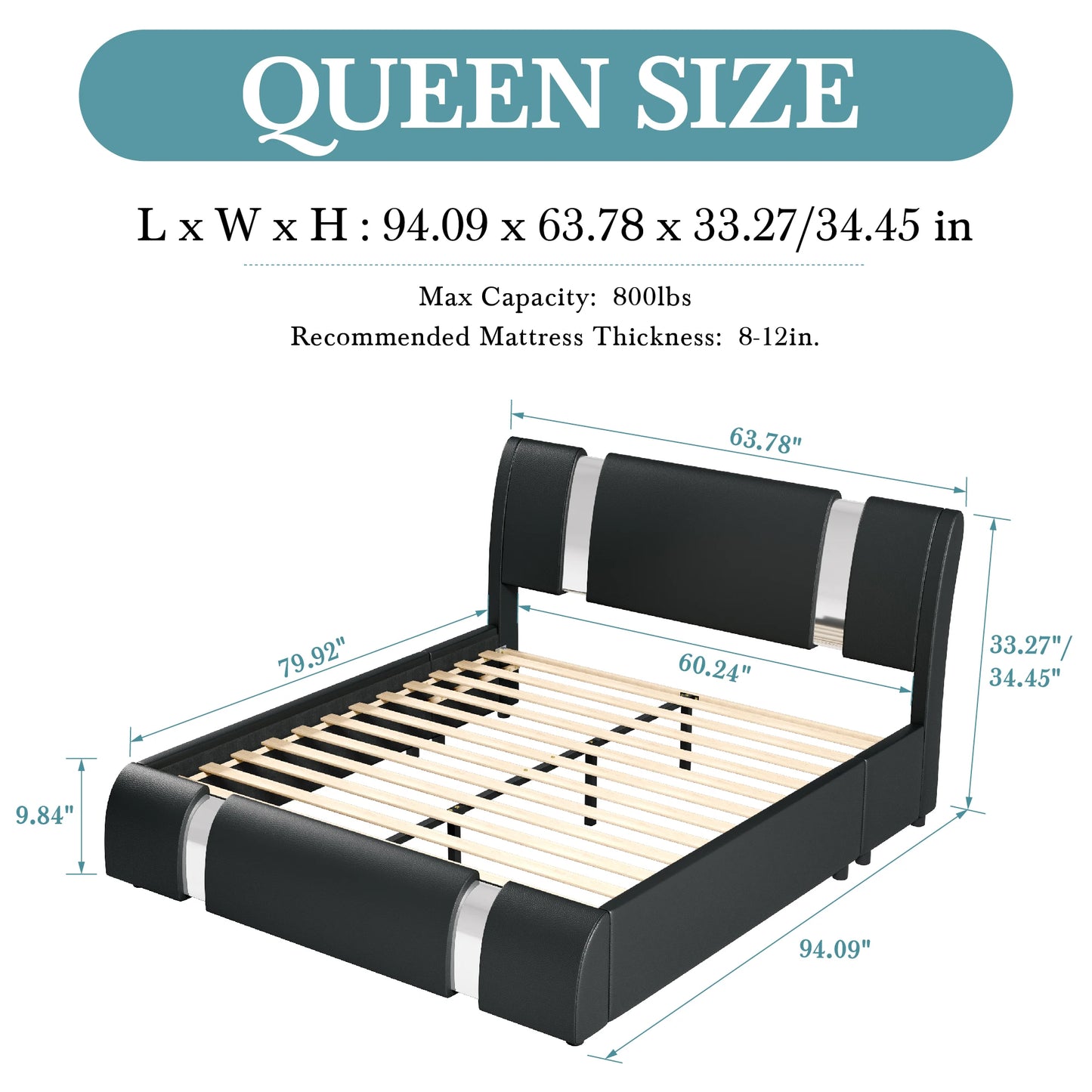 HOOMIC Modern Faux Leather Bed Frame With Iron Decor