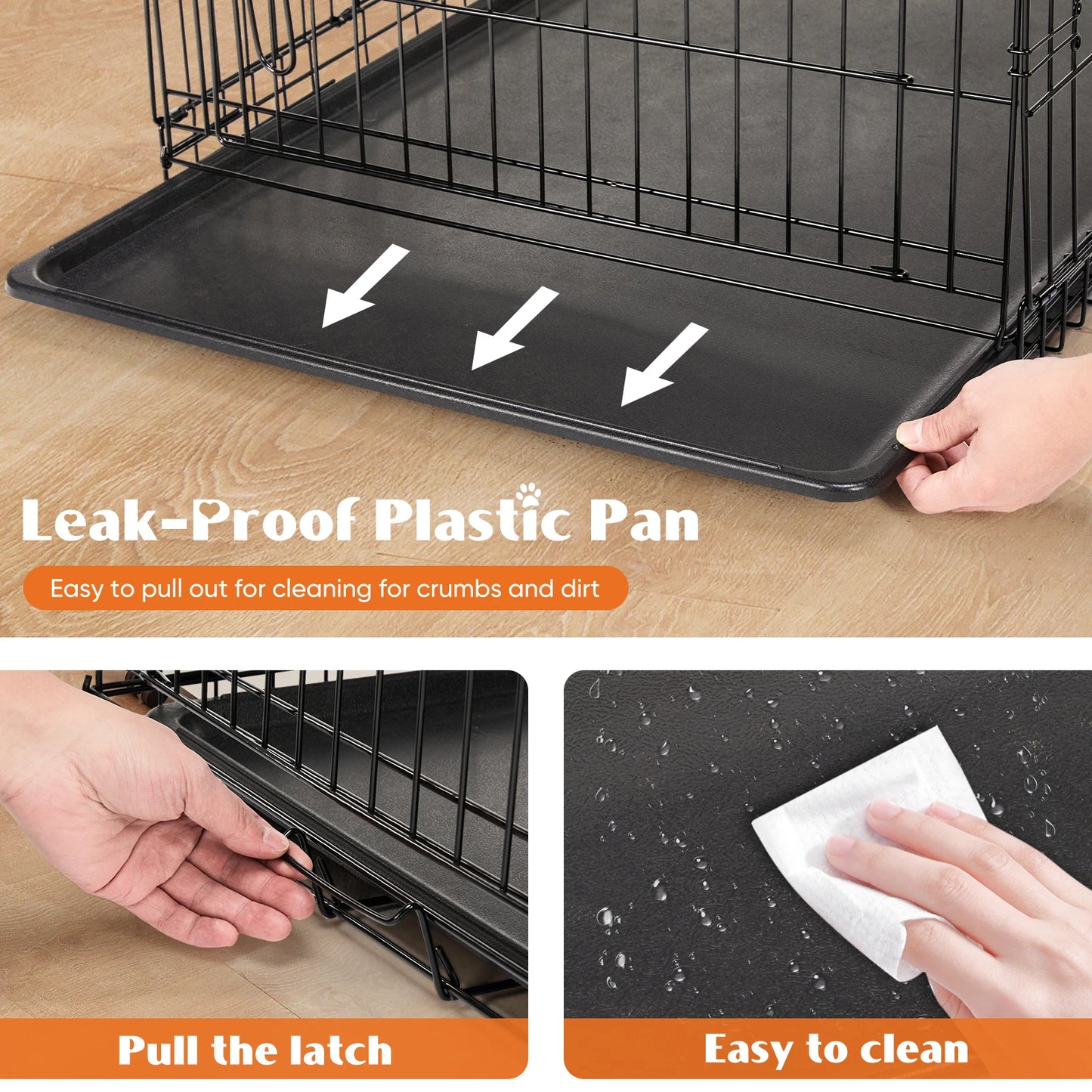JHK Folding Metal Wire Dog Cage With Leak-Proof Pan Tray