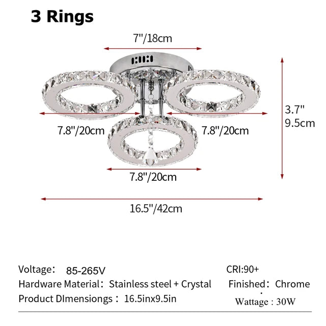 GreeLustr Modern Pendant Light Led Crystal Ring Ceiling Lamp Chandelier
