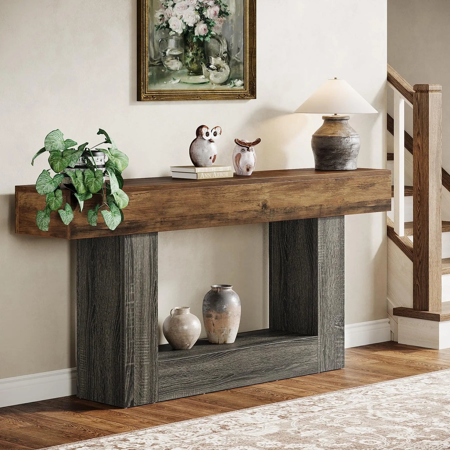 Tribesigns Farmhouse Console Table Two Tier U Shaped Base