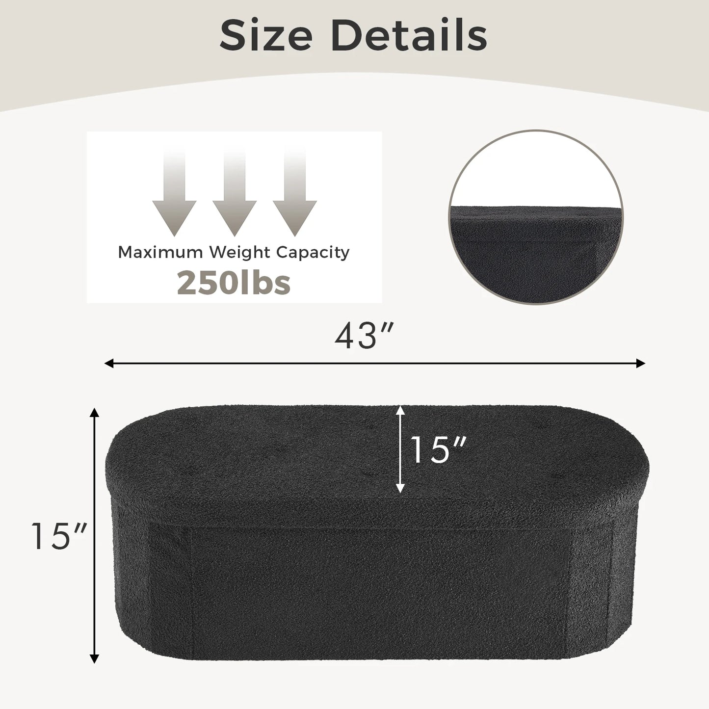 JHK Folding Storage Ottoman Bench With Teddy Fabric Cushion Entryway