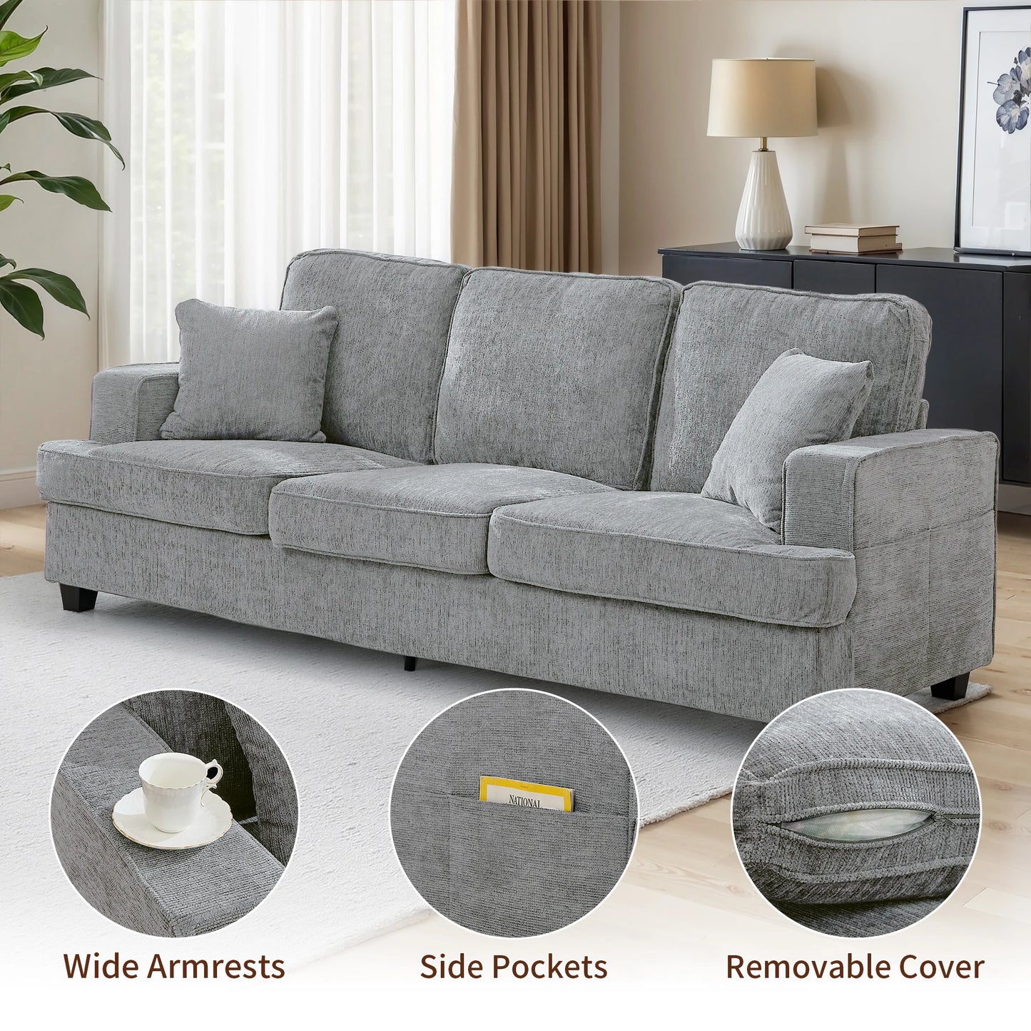 Cloud Chenile Sofa Modern Three Seater For Living Room