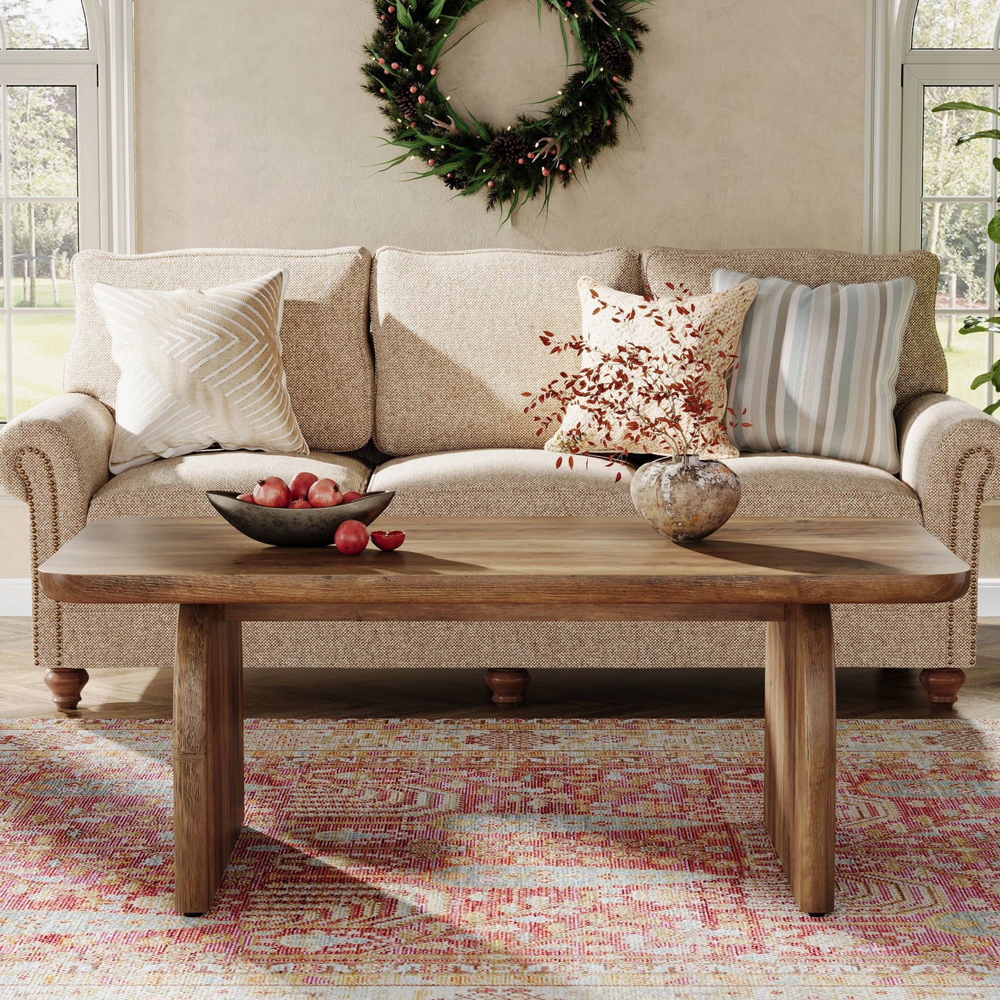 Tribesigns Farmhouse Coffee Table Center Table With Sturdy Base