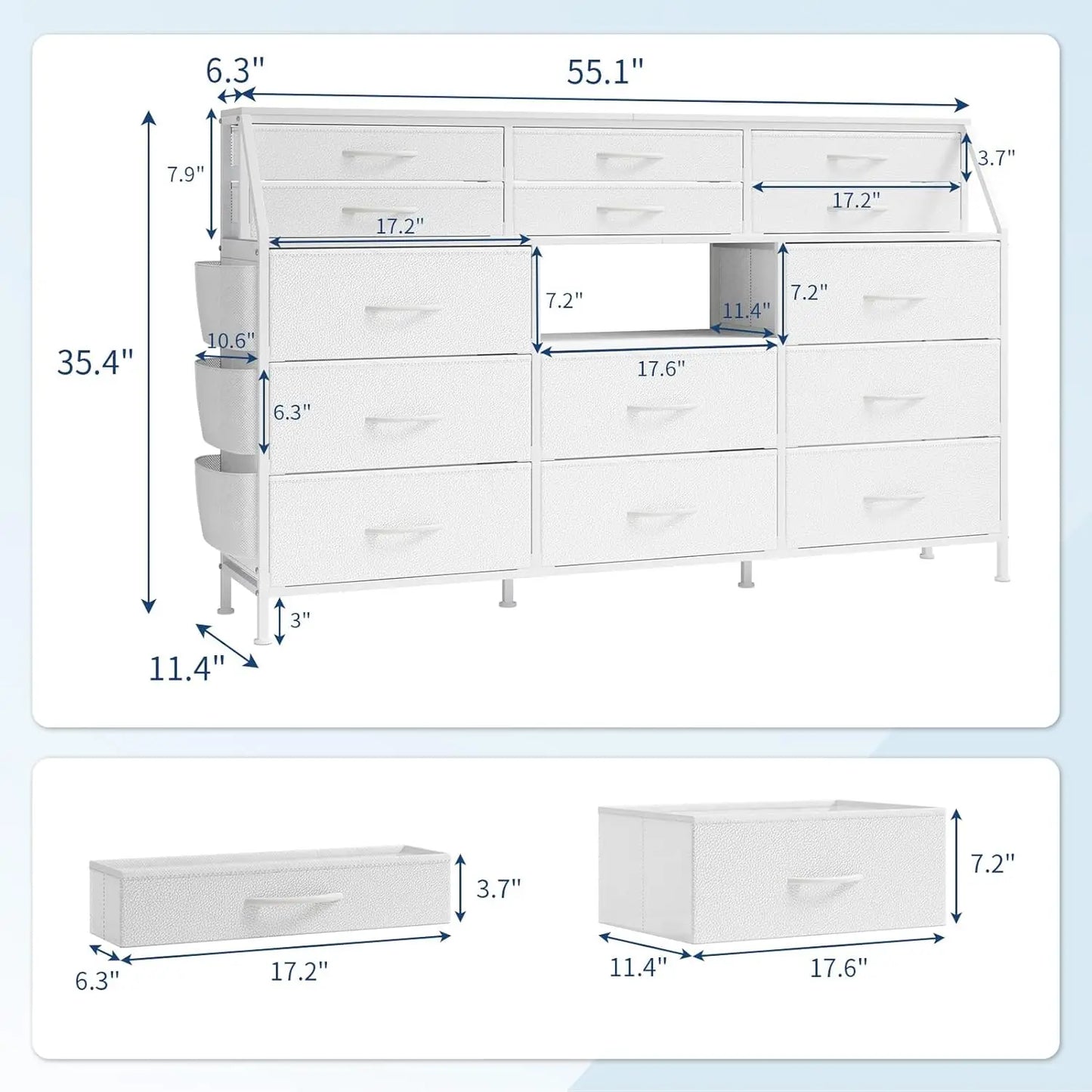 TWISTER.CK 14 Drawer Dresser With Wooden Top And Metal Frame