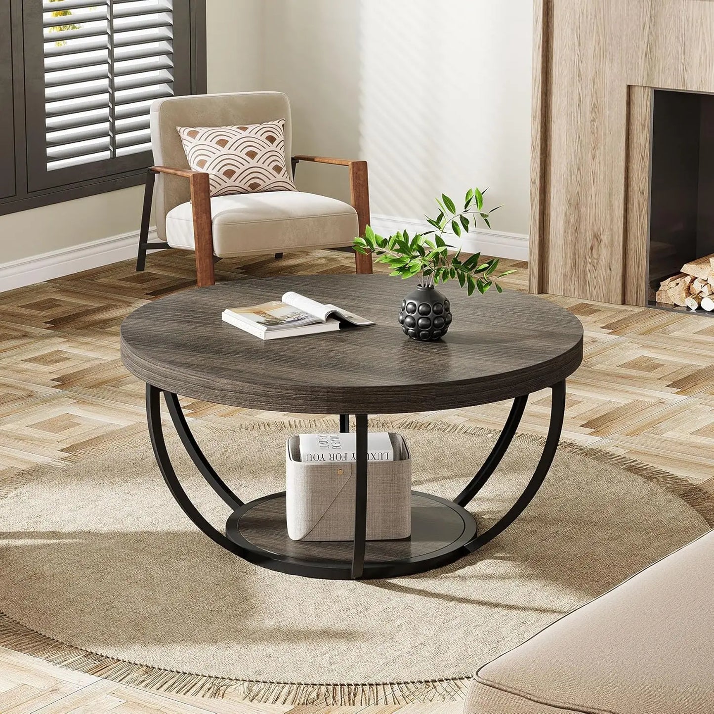 Little Tree Marble Coffee Table Open Storage And Metal Legs