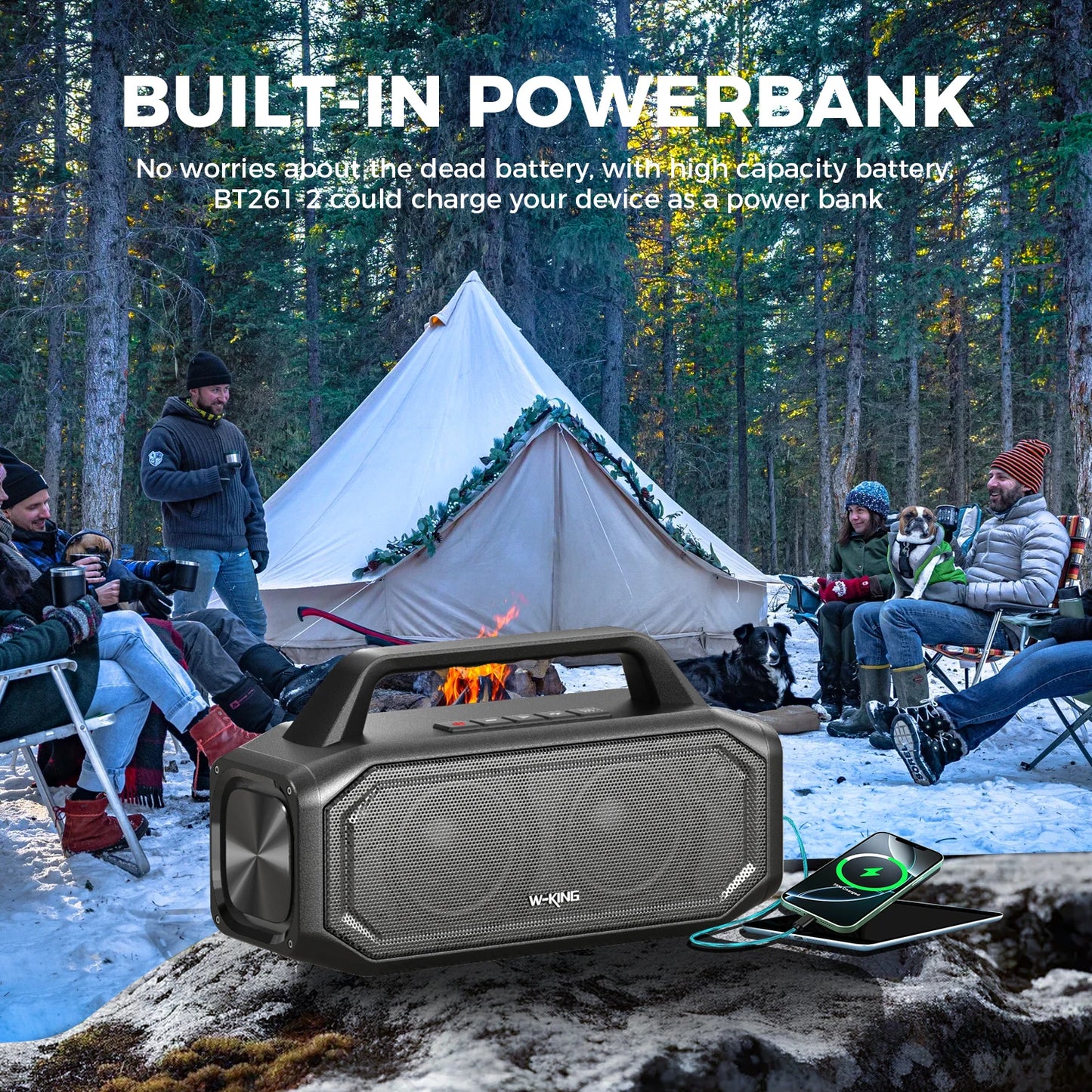 W-KING BT261-2 80W Bluetooth Speaker Portable Outdoor IPX6 Waterproof BassBoost