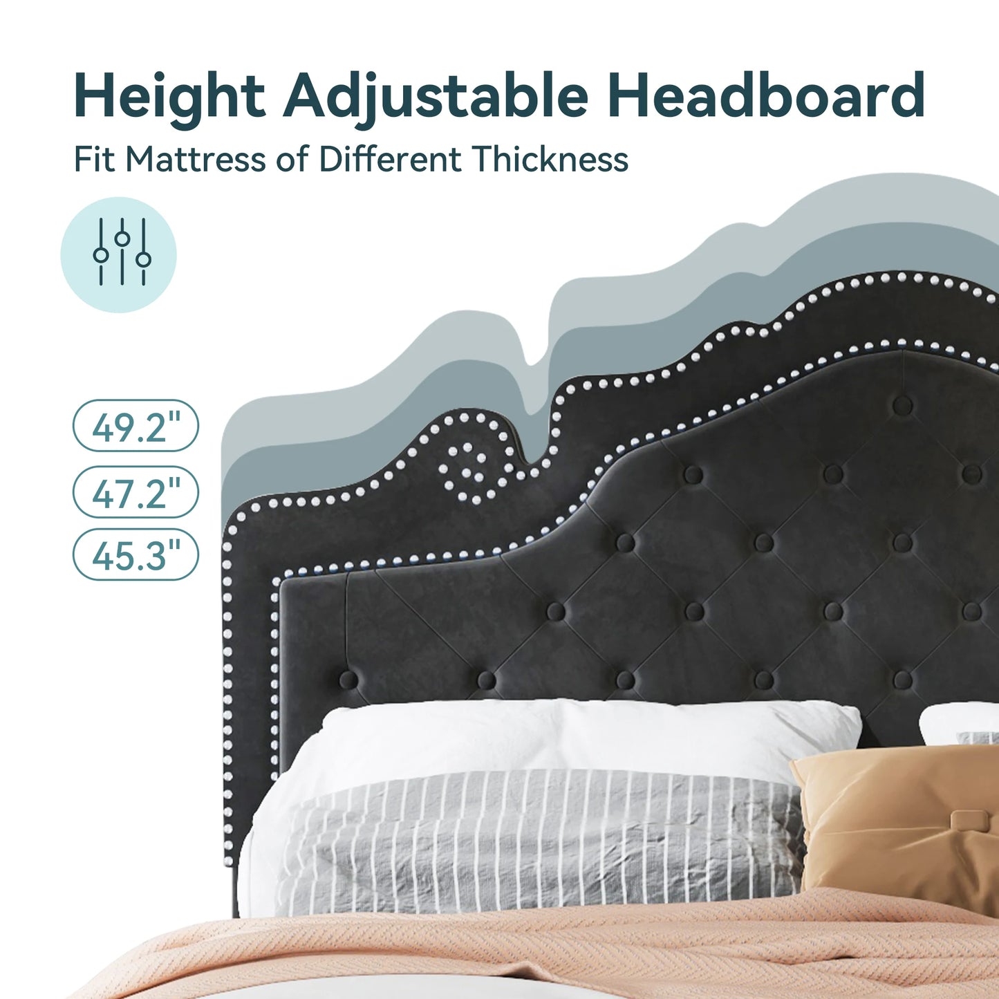 HOOMIC Velvet Bed Frame With Adjustable Tiara Headboard Diamond Tufted
