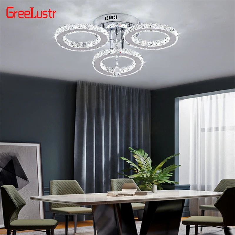 GreeLustr Modern Pendant Light Led Crystal Ring Ceiling Lamp Chandelier