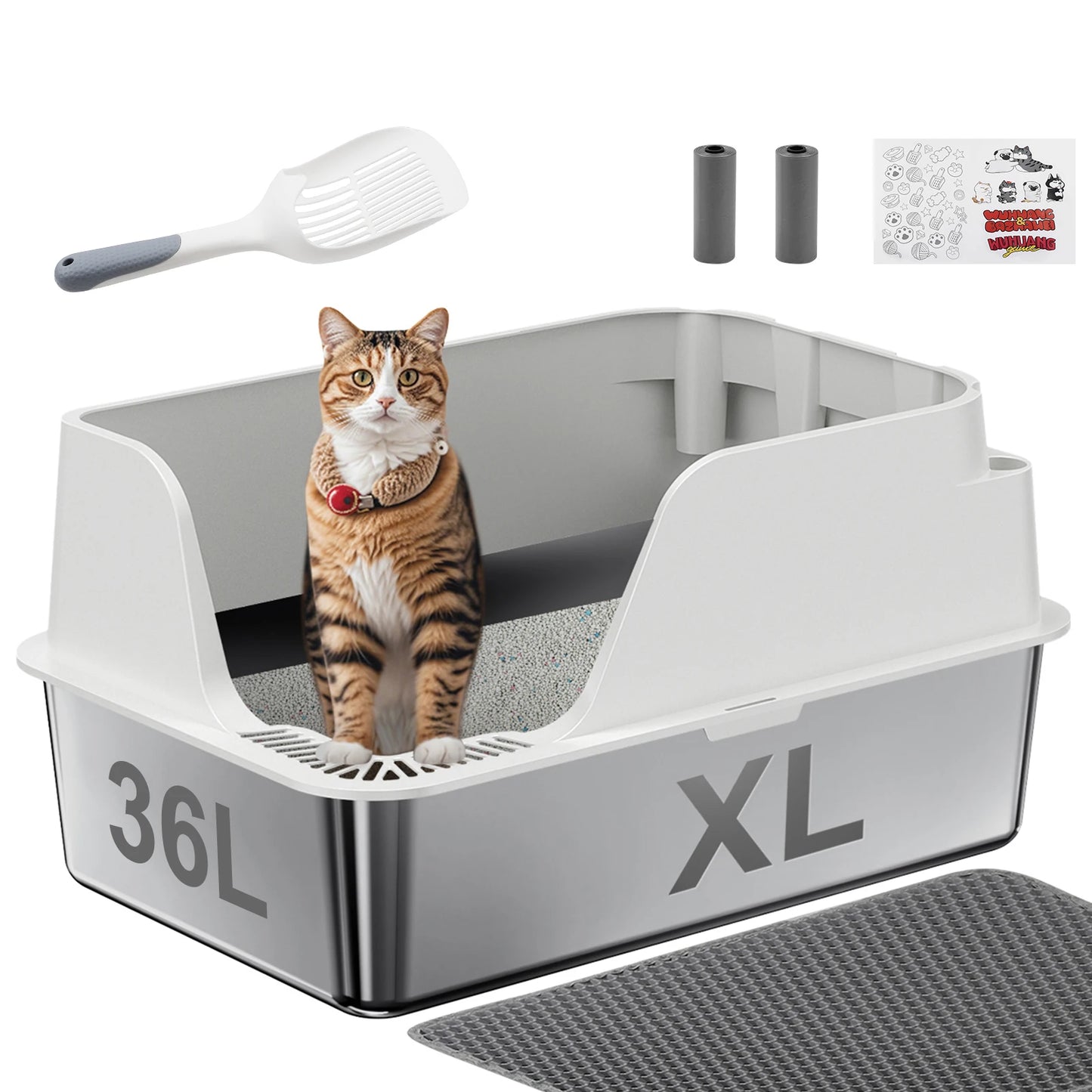 Stainless Steel Cat Litter Box High Sided Leak Proof