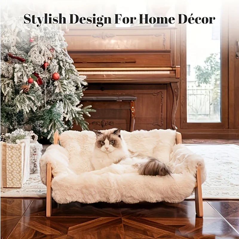 Raised Solid Wood Pet Couch Bed Elevated Cat Dog Sofa