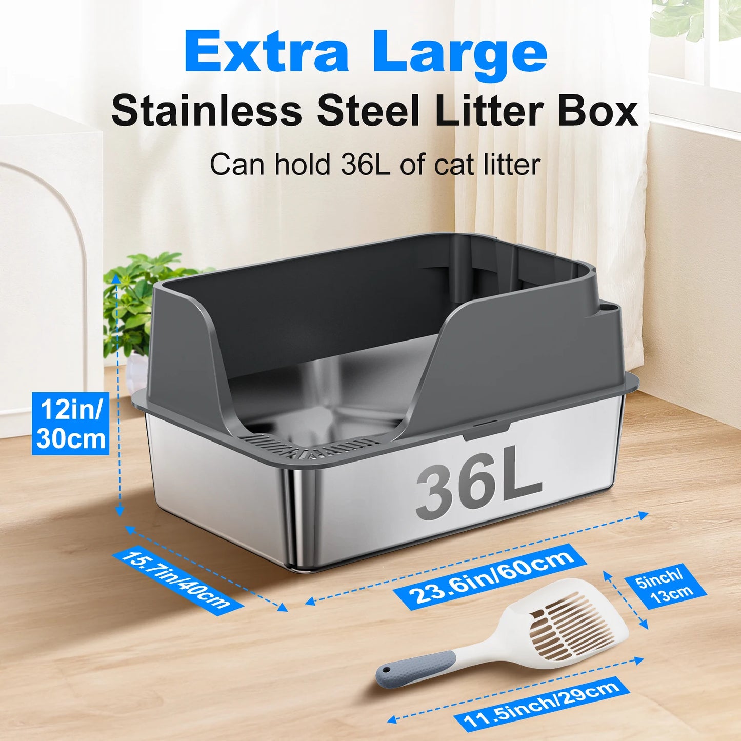 Stainless Steel Cat Litter Box High Sided Leak Proof