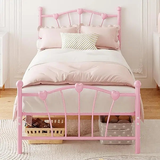 HiMISS Heart Shaped Metal Platform Bed Frame Headboard Footboard