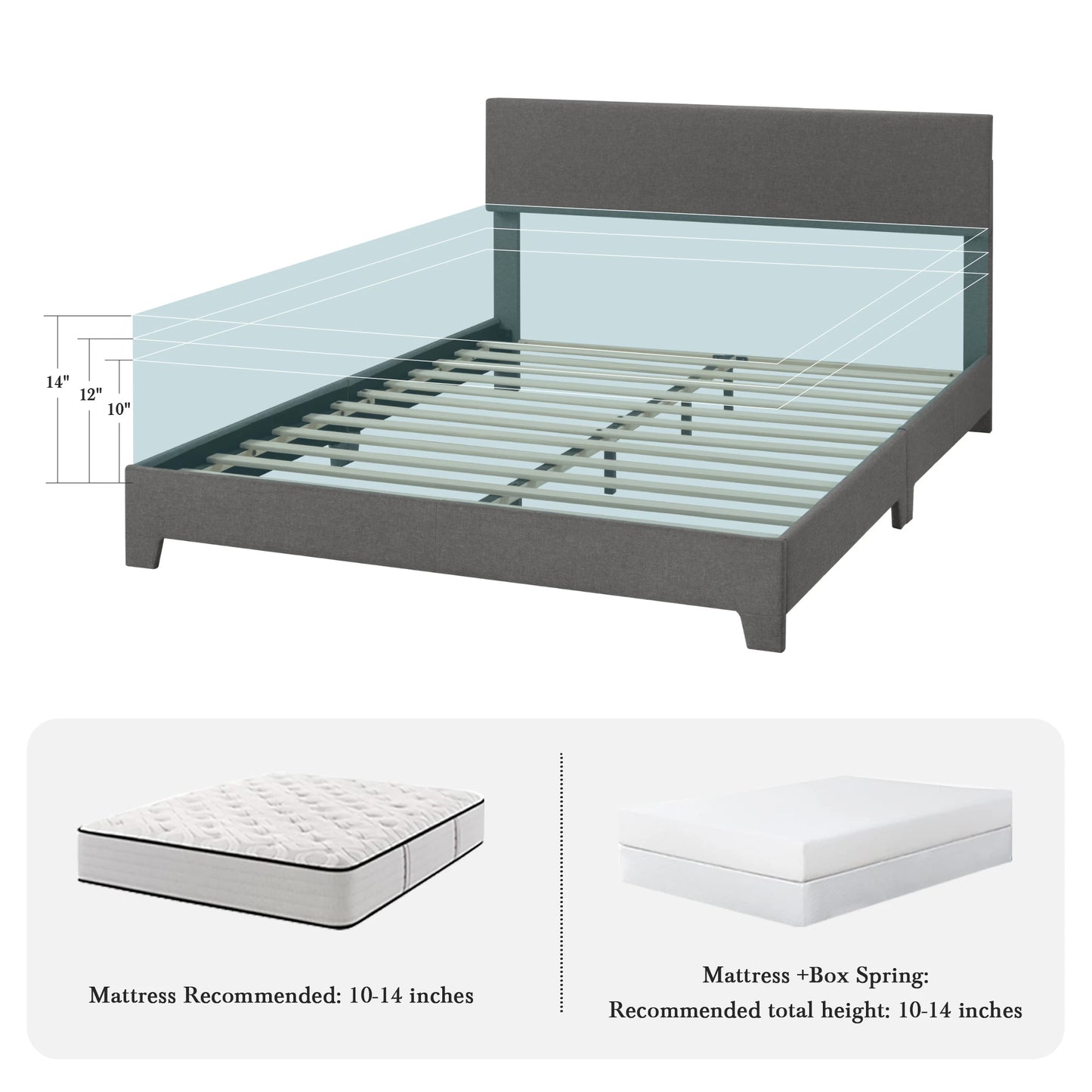 HOOMIC Upholstered Bed Frame With Adjustable Headboard And Soft Linen
