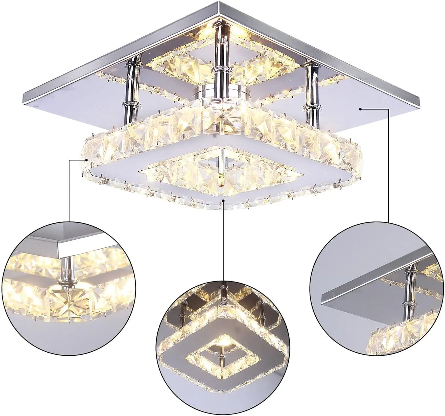 FRIXCHUR LED Crystal Chandelier Semi Flush Mount For Bedroom Hallway