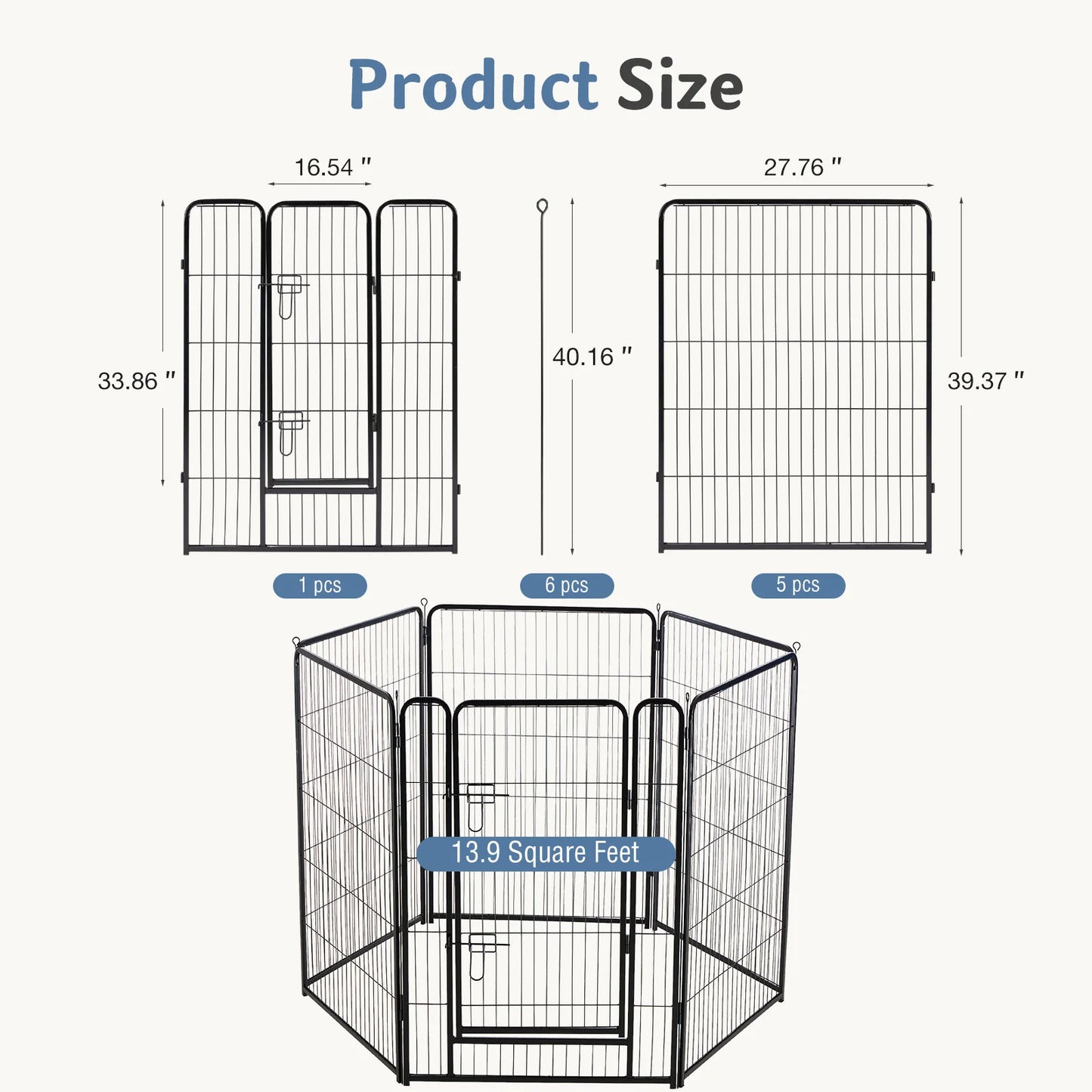 JHK 6 Panel Metal Dog Playpen Foldable Indoor Outdoor