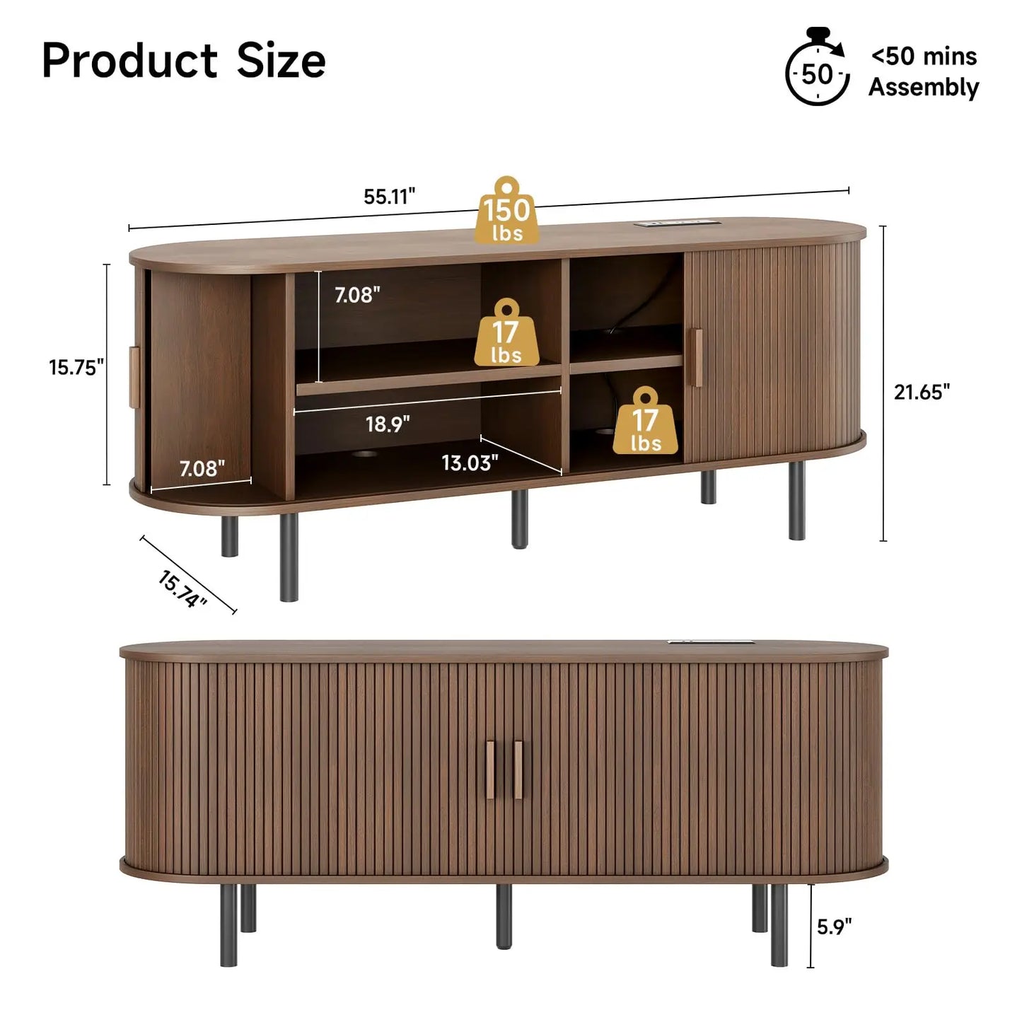 ONBRILL TV Stand With Power Outlet For Living Room
