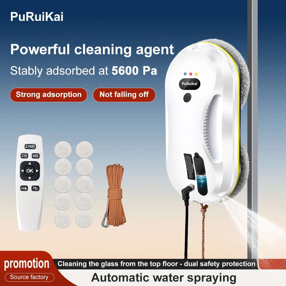PuRuikai Window Cleaning Robot With Water Spray and Edge Detection System