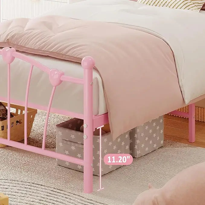 HiMISS Heart Shaped Metal Platform Bed Frame Headboard Footboard