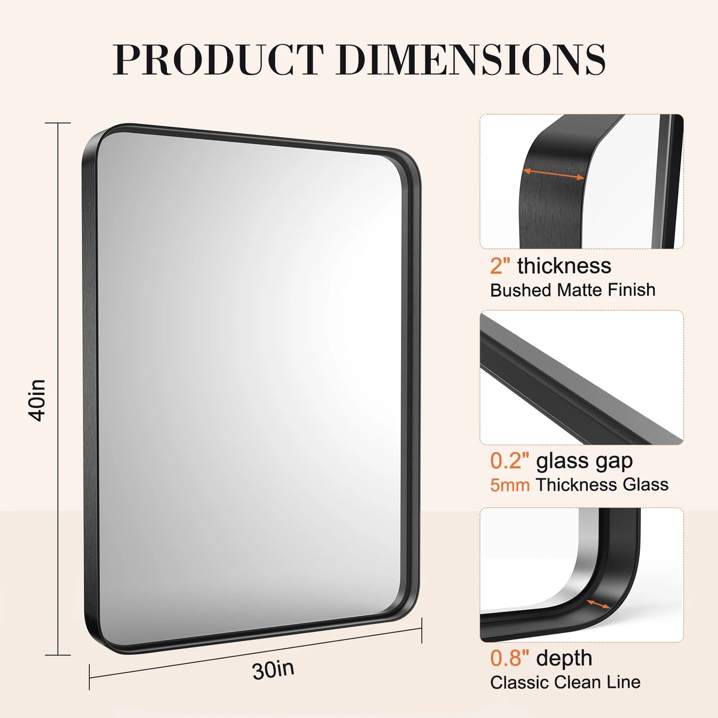 JHK Matte Metal Framed Bathroom Mirror Wall Mount Vanity