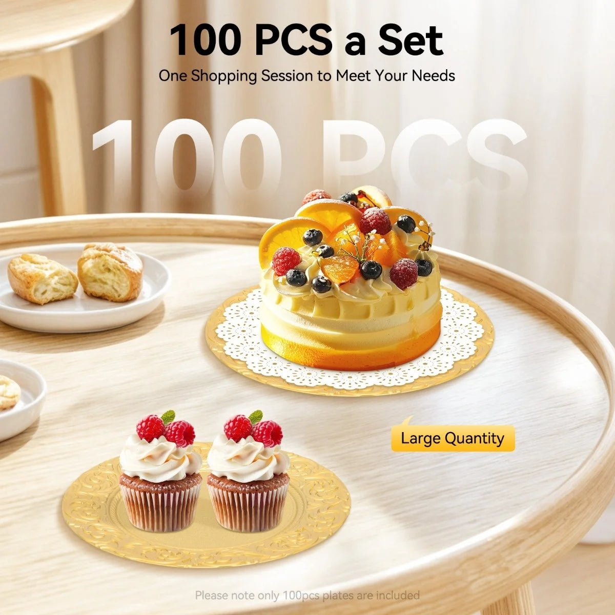 Bymaocar 100 Pcs PP Round Charger Plates Set Gold