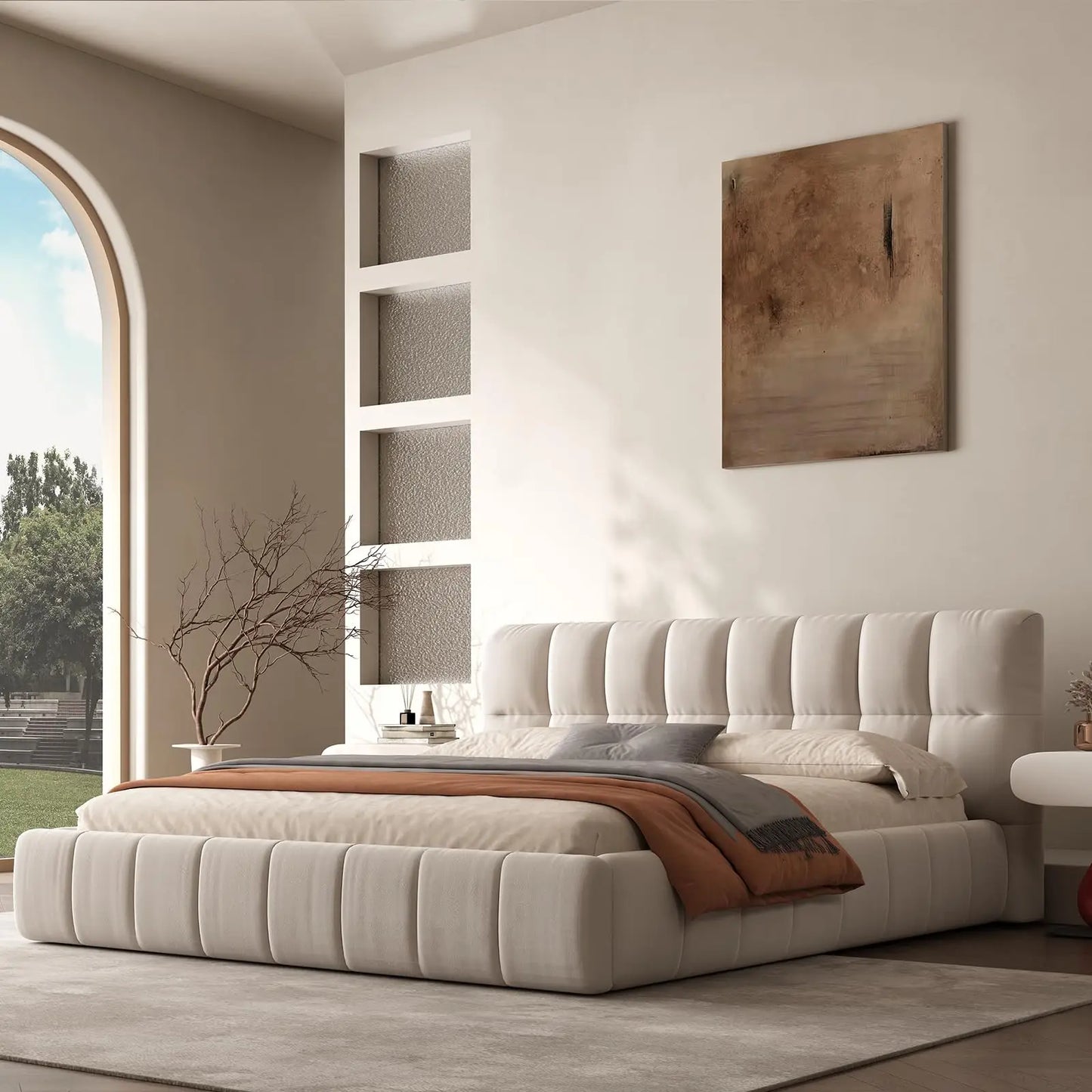 QWC Modern Cloud Platform Bed With High Extra Thick Headboard And Footboard