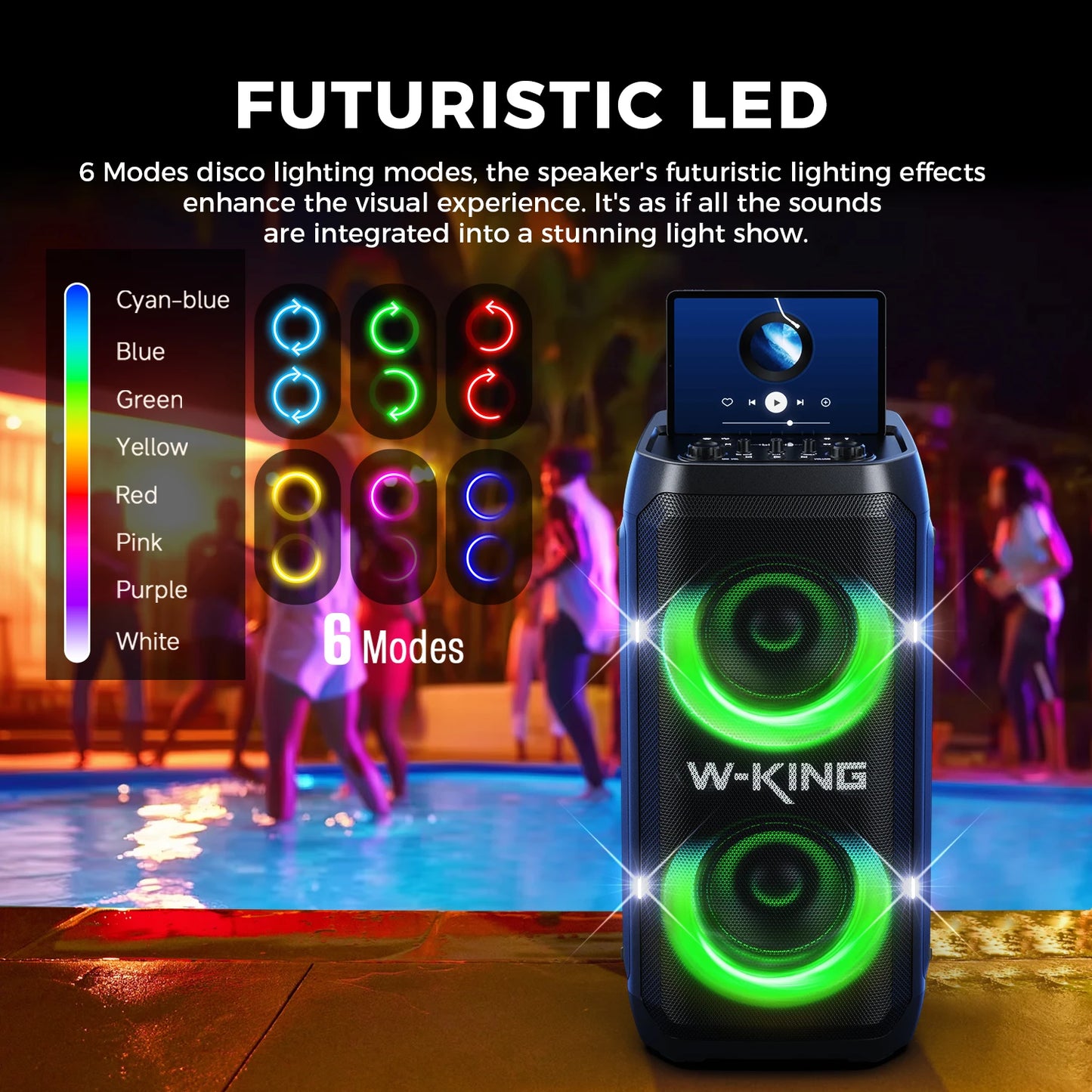 W-King T12 Portable Bluetooth Speaker With 370W Pro Sound Light Show