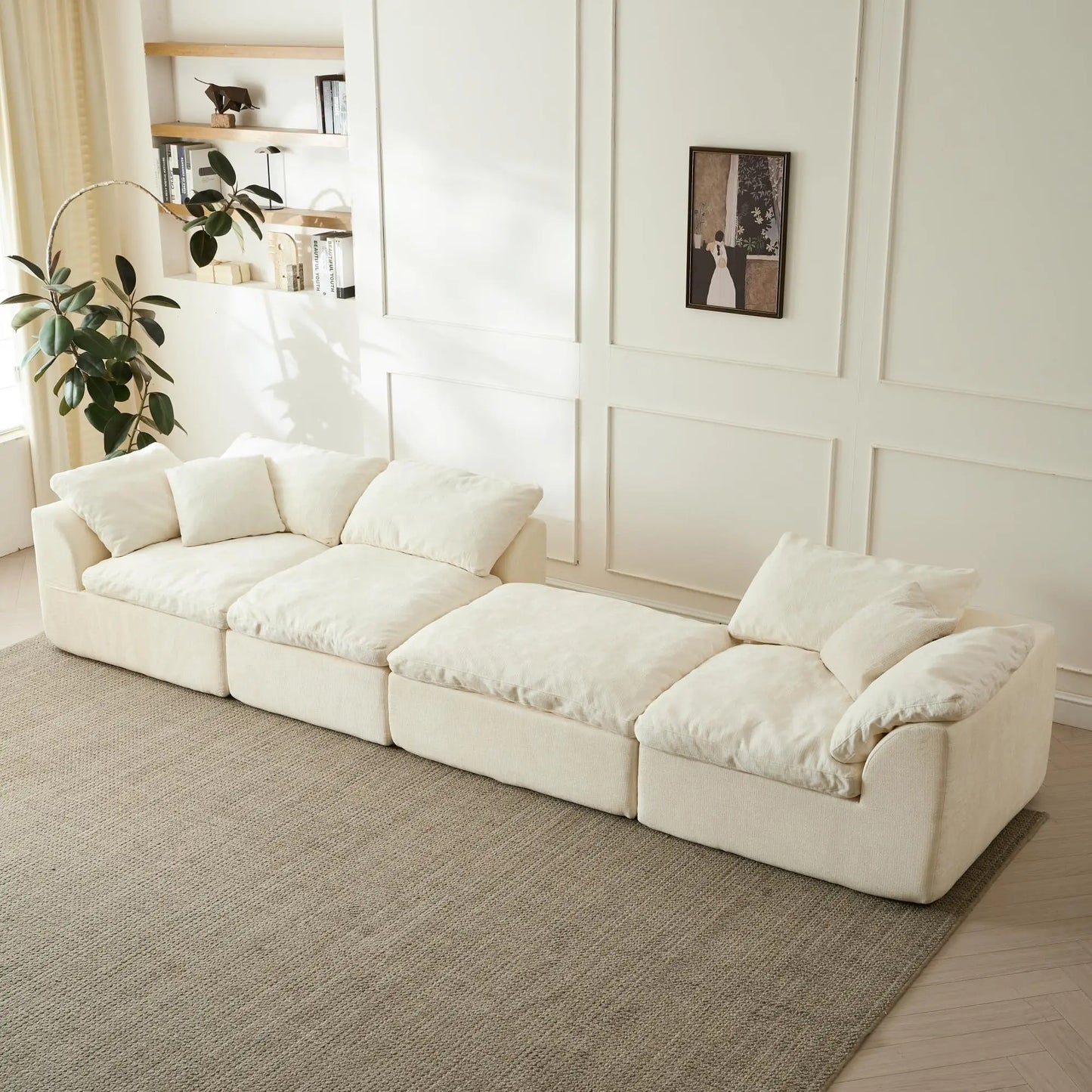 Yeflixvrau Modern Cloud L Shaped Chenille Sofa Sectional With Ottoman