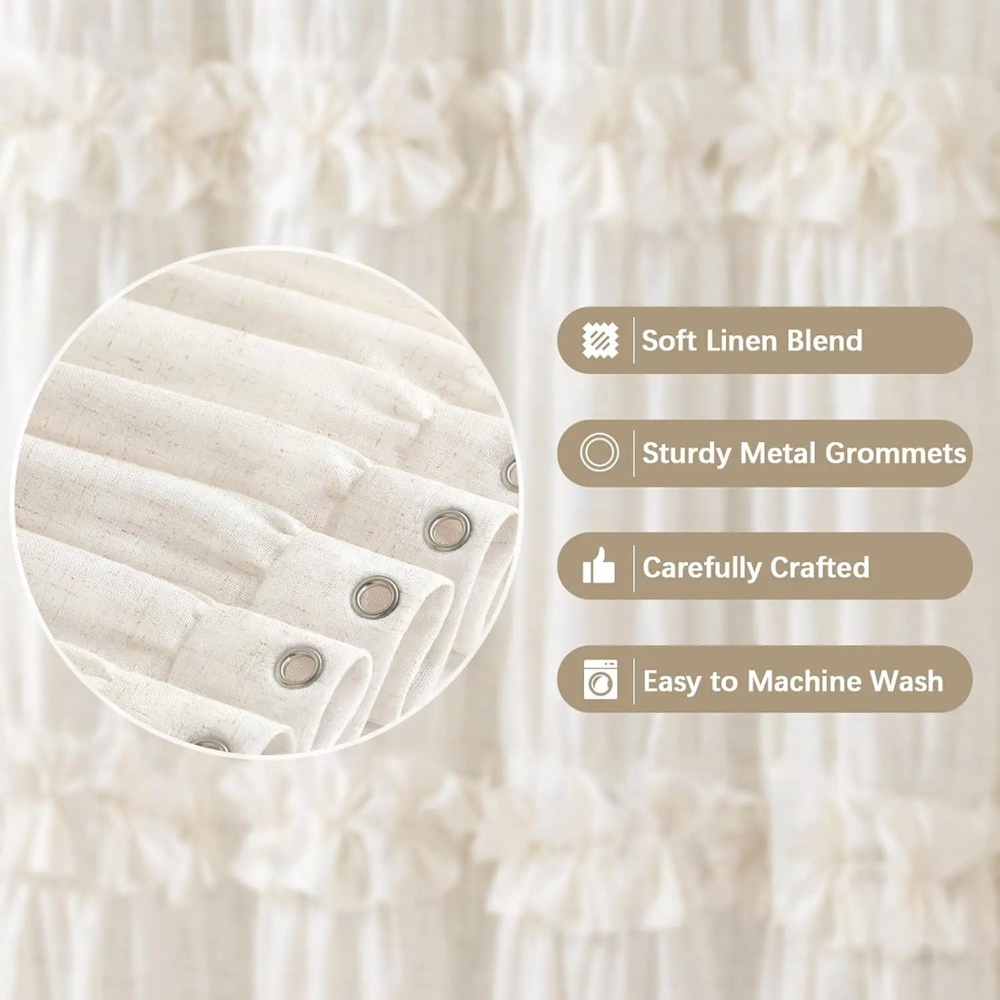Ruffle Bow Linen Farmhouse Shower Curtain For Your Bathroom