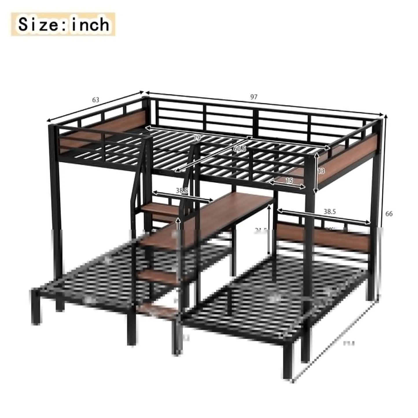 Queen Over Twin Metal Bunk Bed With Storage Stairs Shelves