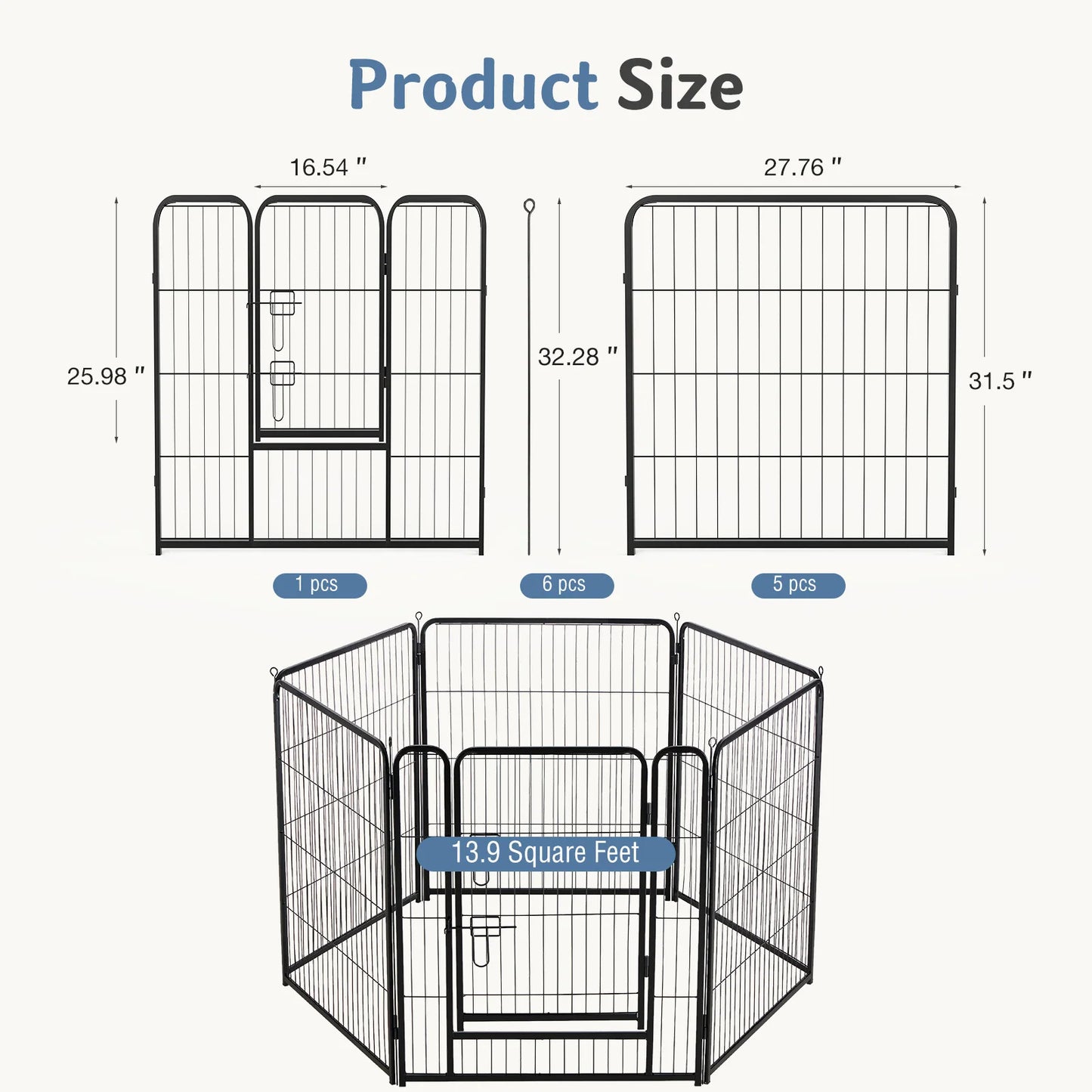 JHK 6 Panel Metal Dog Playpen Foldable Indoor Outdoor