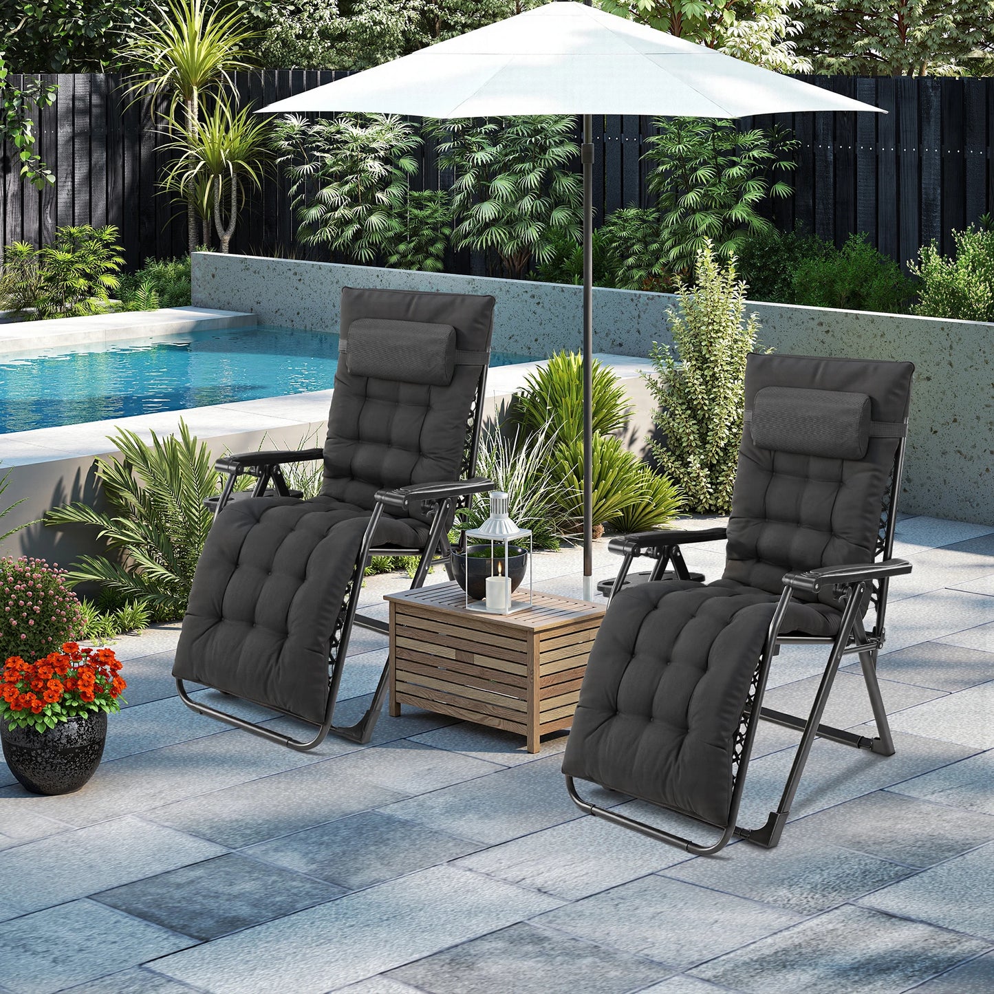 JHK Zero Gravity Recliner Folding Patio Lounge Chair With Cup Holder Trays