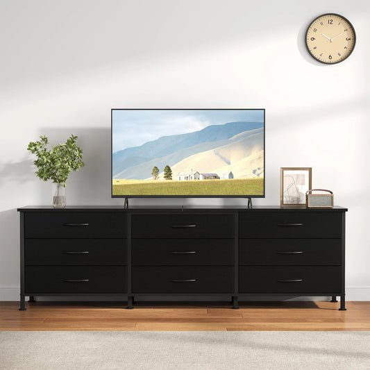 JHK Modern Living Room Cabinet With Fabric Drawers Entertainment Center