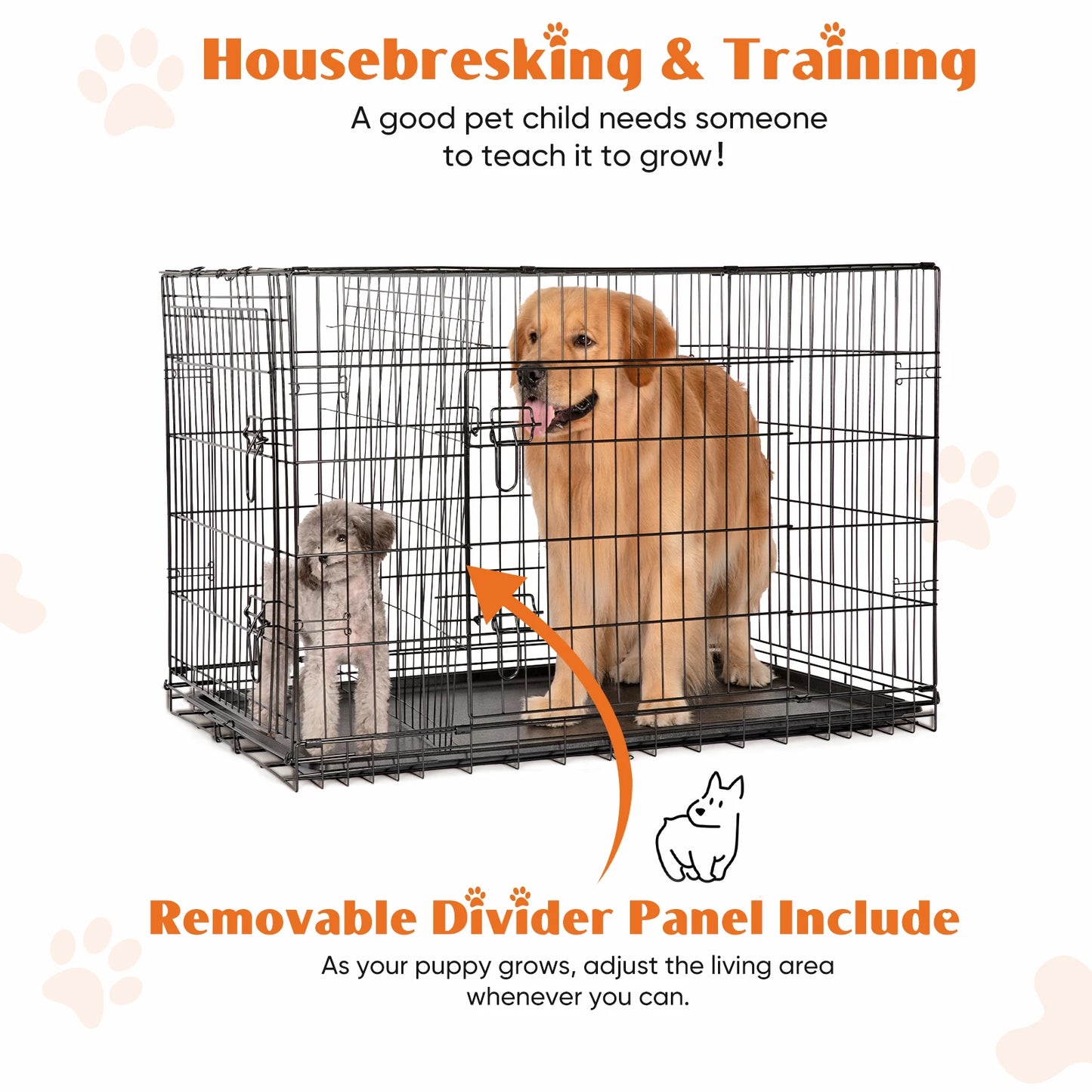 JHK Folding Metal Wire Dog Cage With Leak-Proof Pan Tray