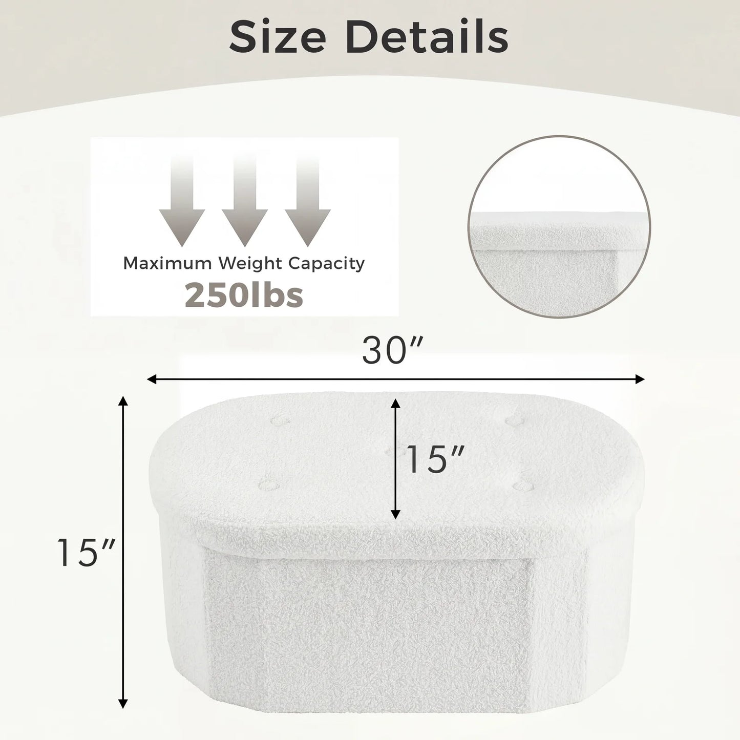 JHK Folding Storage Ottoman Bench With Teddy Fabric Cushion Entryway