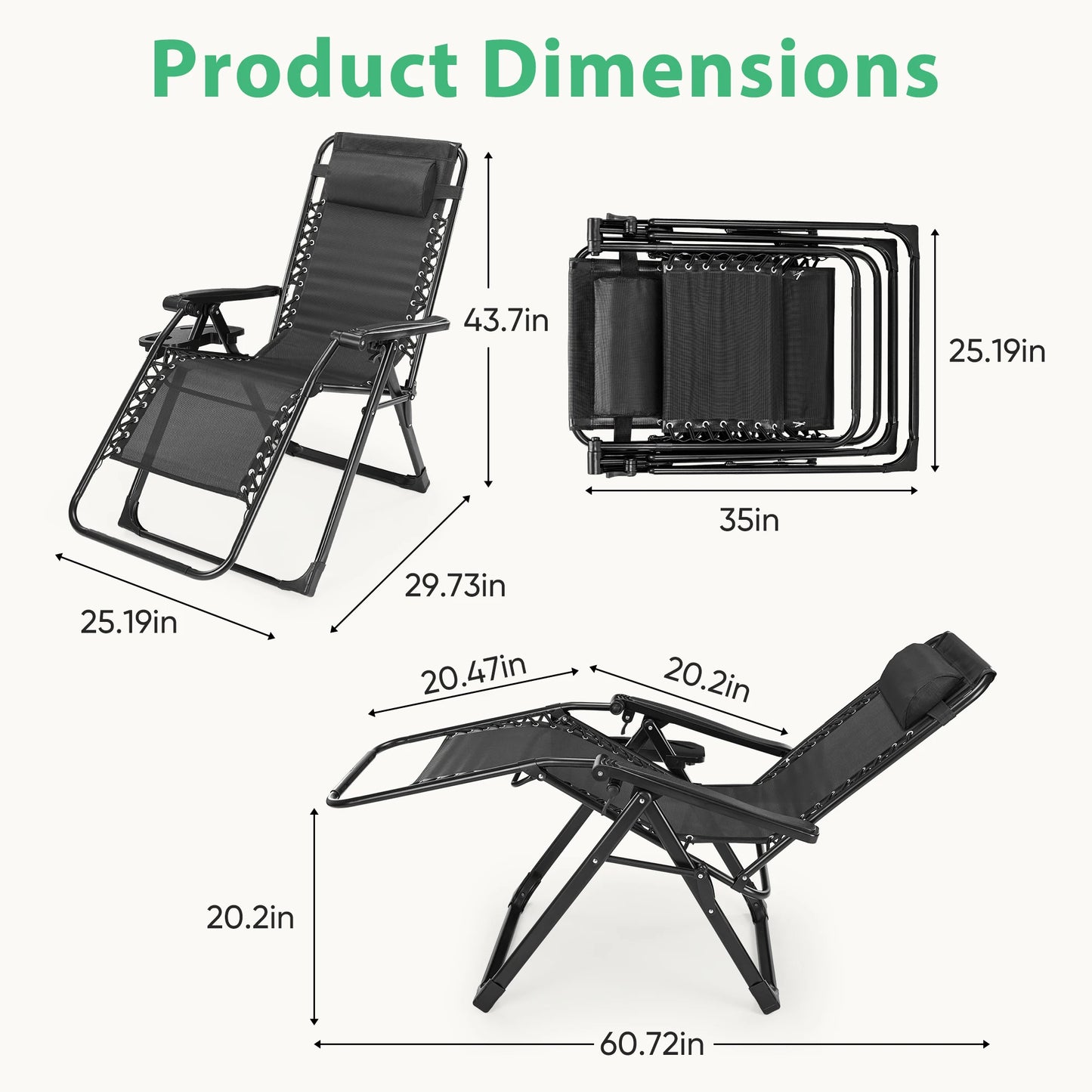 JHK Zero Gravity Recliner Folding Patio Lounge Chair With Cup Holder Trays
