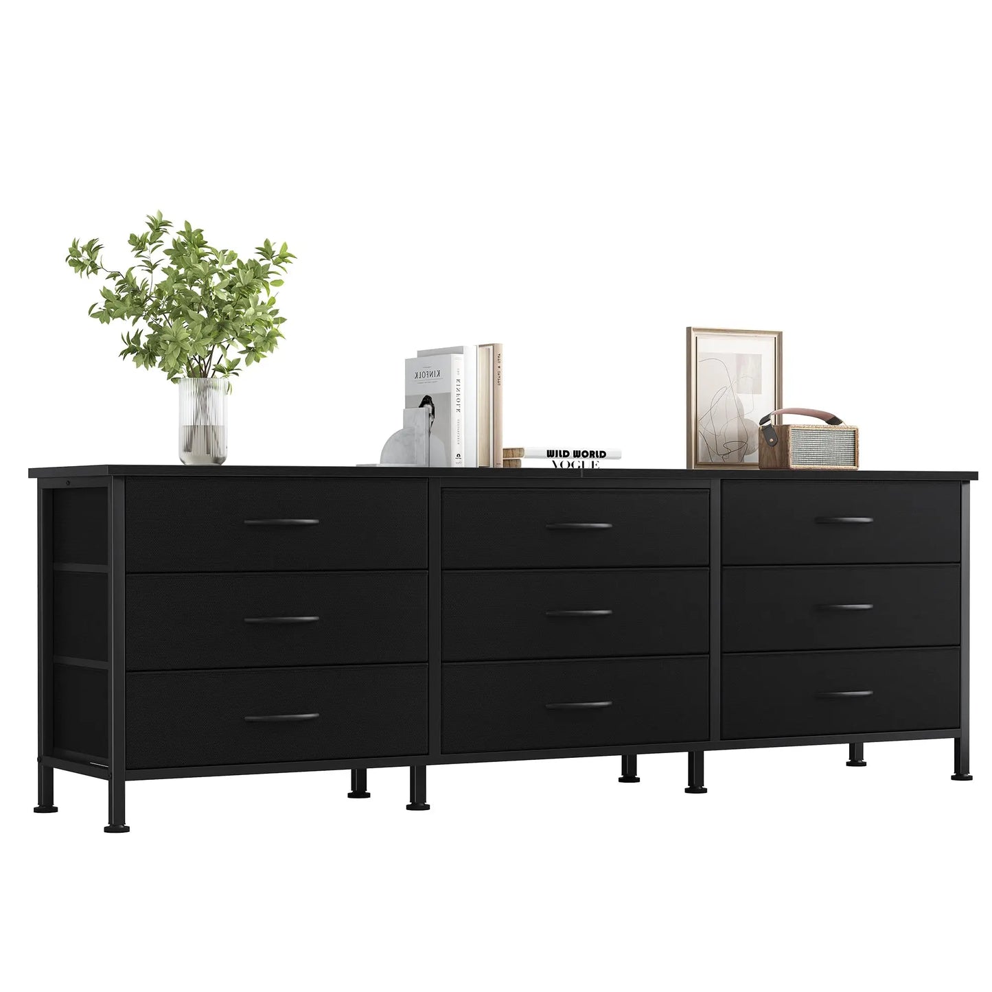 JHK Modern Living Room Cabinet With Fabric Drawers Entertainment Center