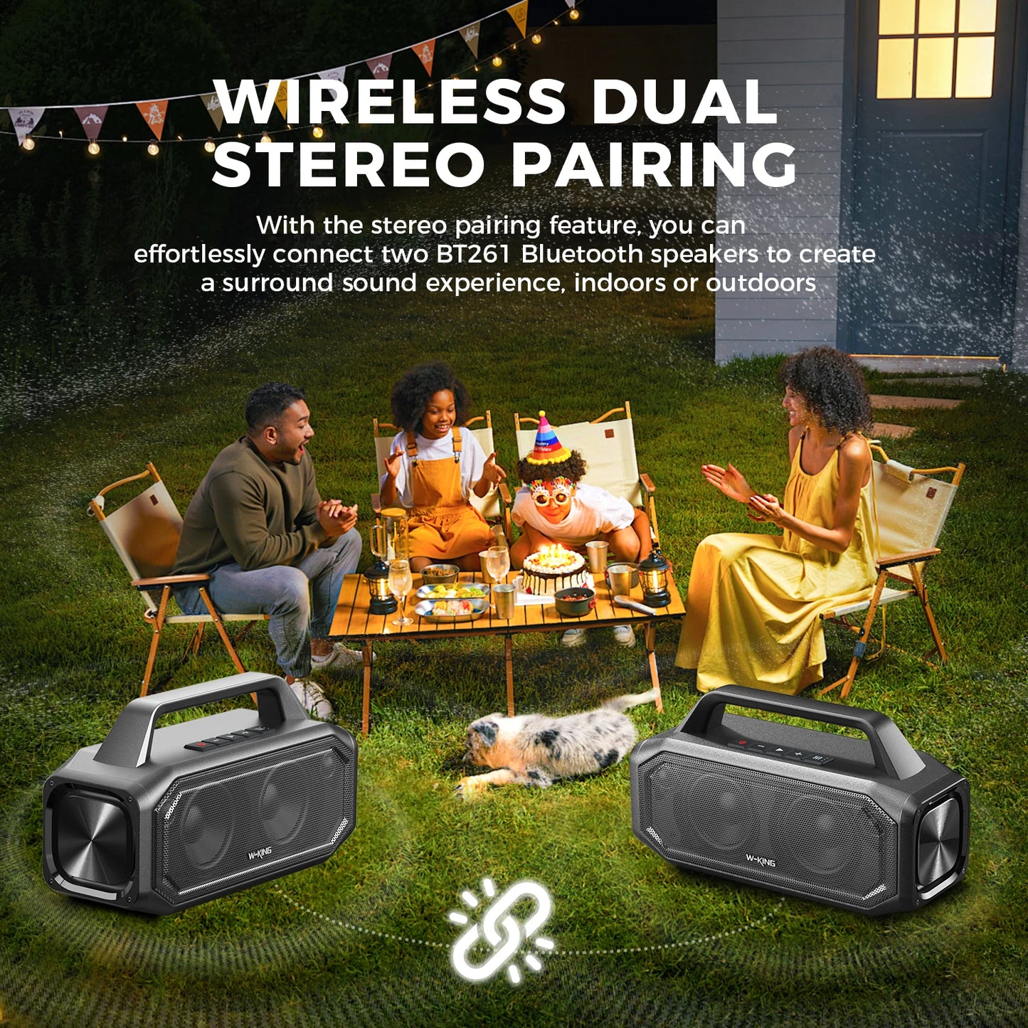 W-KING BT261-2 80W Bluetooth Speaker Portable Outdoor IPX6 Waterproof BassBoost