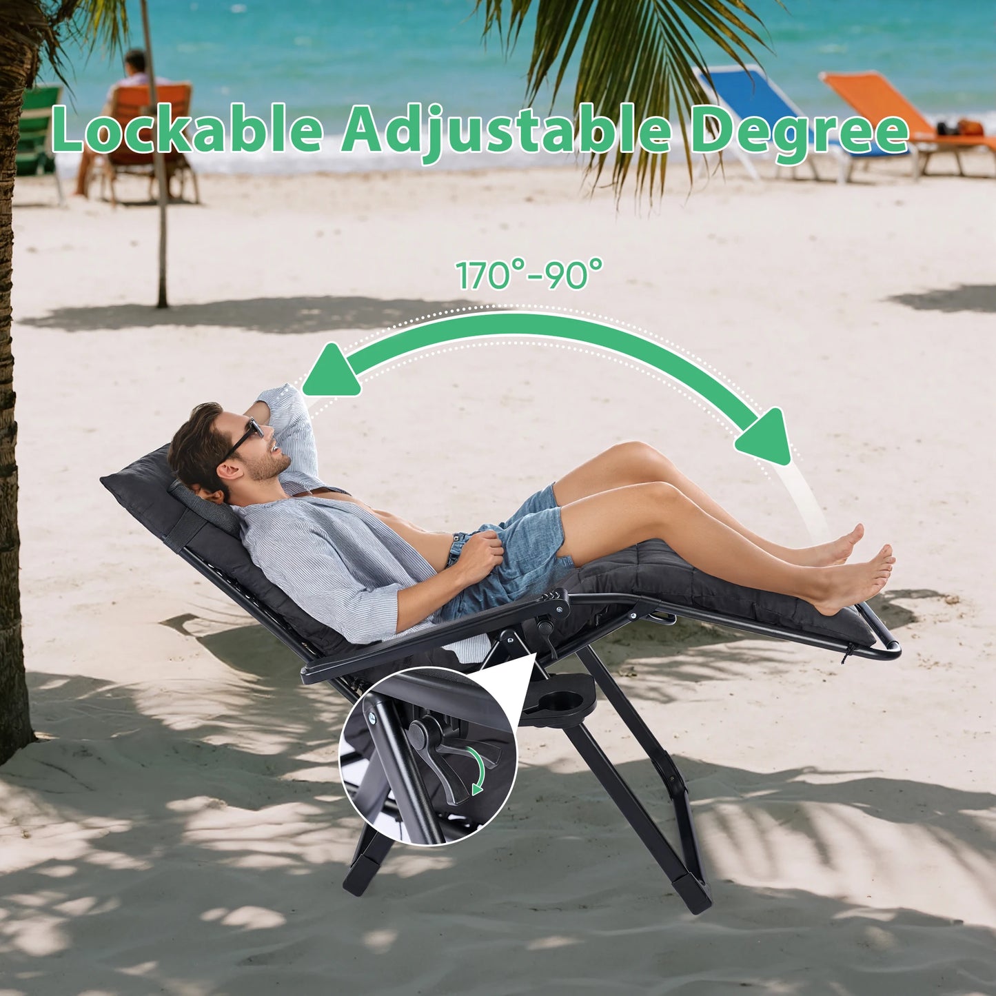 JHK Zero Gravity Recliner Folding Patio Lounge Chair With Cup Holder Trays