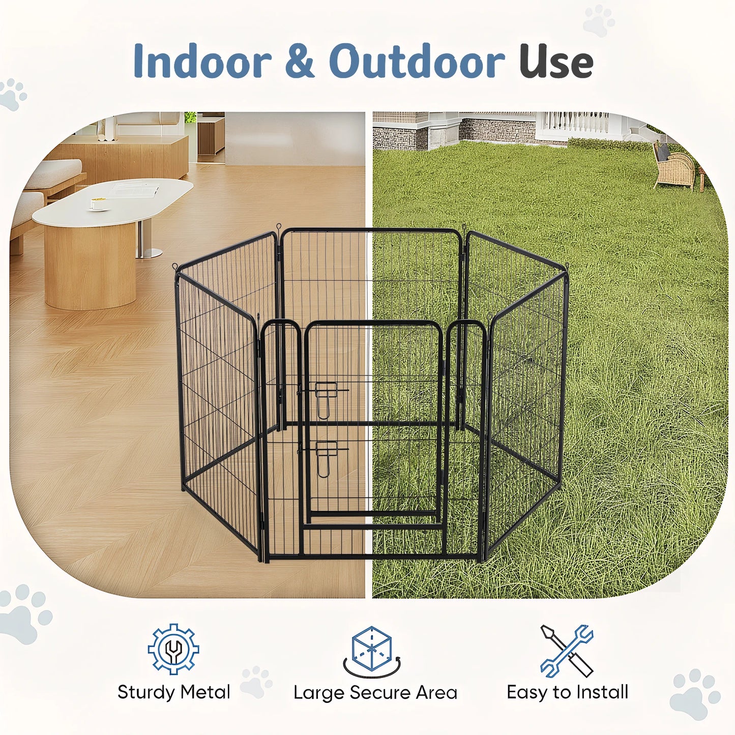 JHK 6 Panel Metal Dog Playpen Foldable Indoor Outdoor