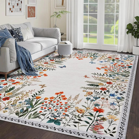 HiMISS Washable Floral Area Rug Non Slip Living Room Hallway Runner
