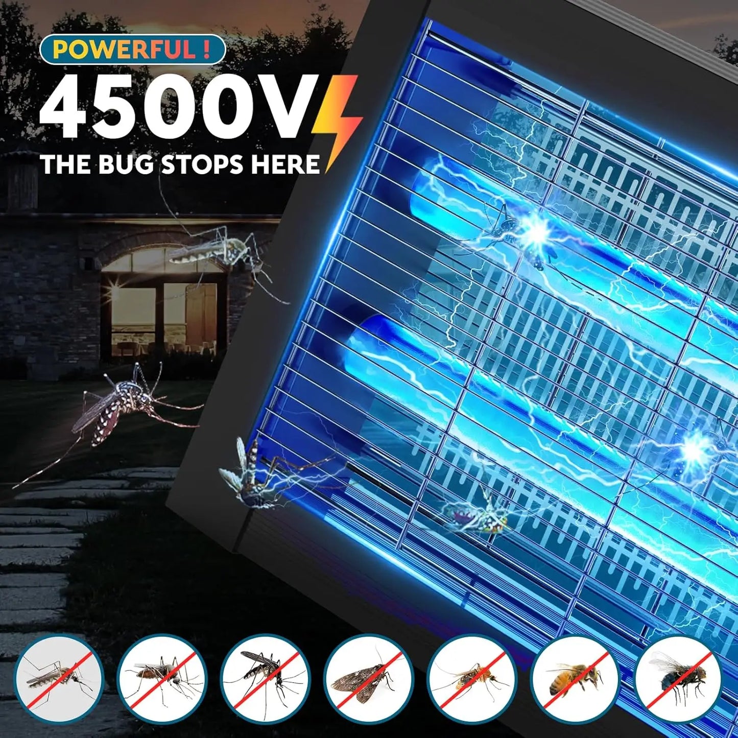 Solar Bug Zapper 4500V Outdoor Waterproof Mosquito Killer Panel Sensor