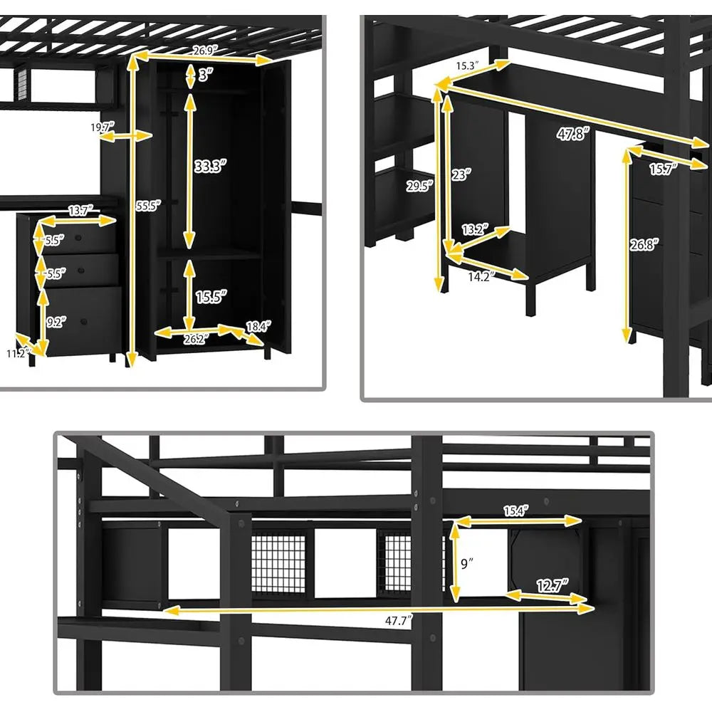 Loft Bed With Stairs Desk Wardrobe Cabinet And Guard Rails