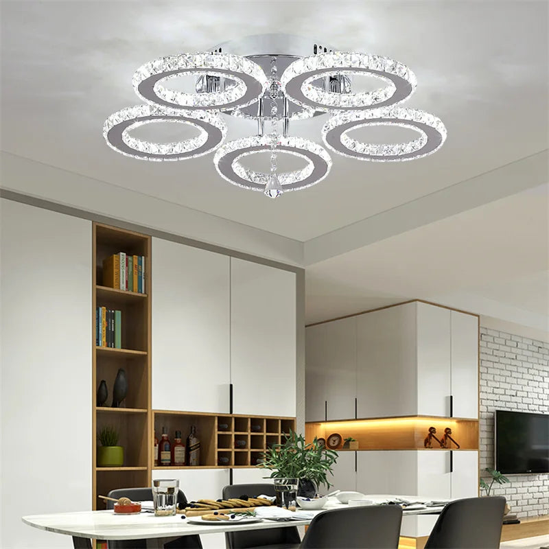 GreeLustr Modern Pendant Light Led Crystal Ring Ceiling Lamp Chandelier