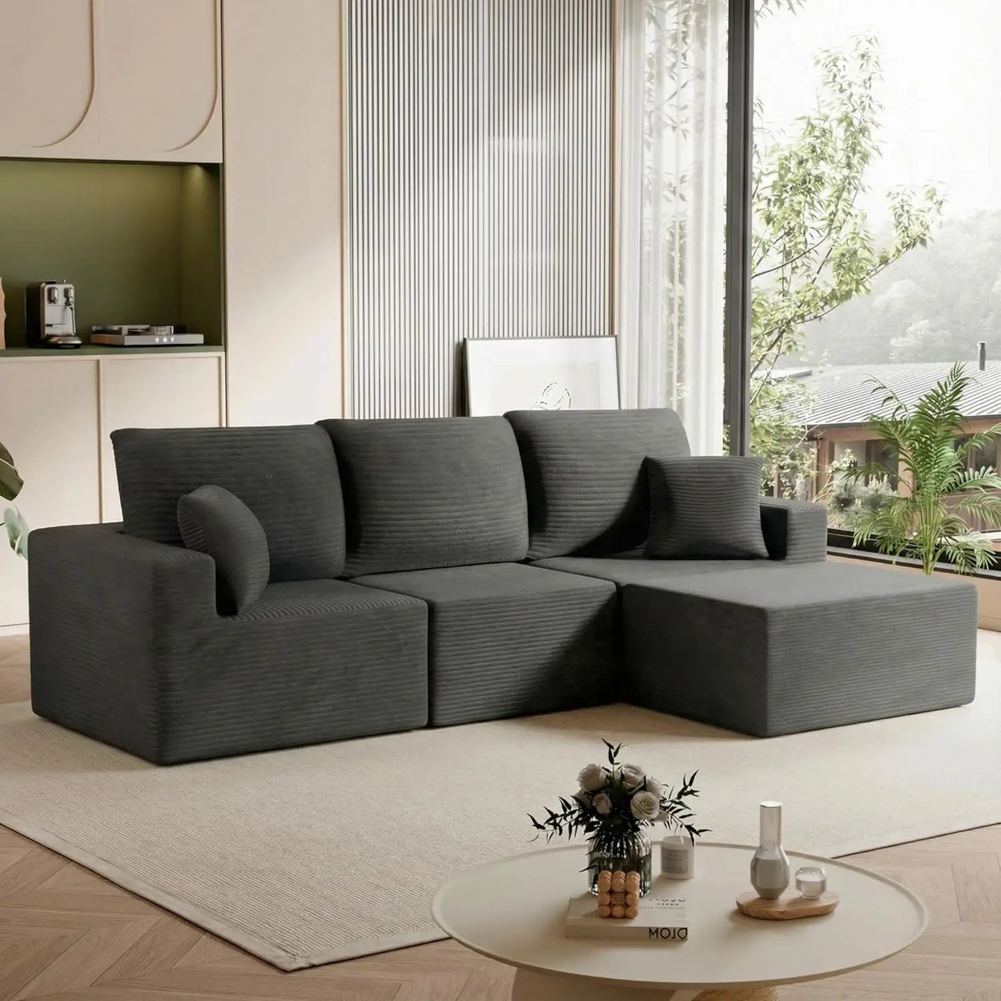 L Shaped Sectional Sofa Deep Seat Cloud Upholstered Living Room