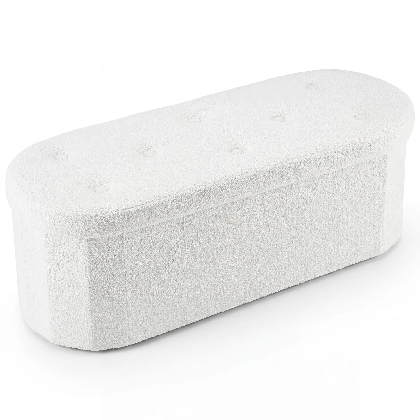 JHK Folding Storage Ottoman Bench With Teddy Fabric Cushion Entryway