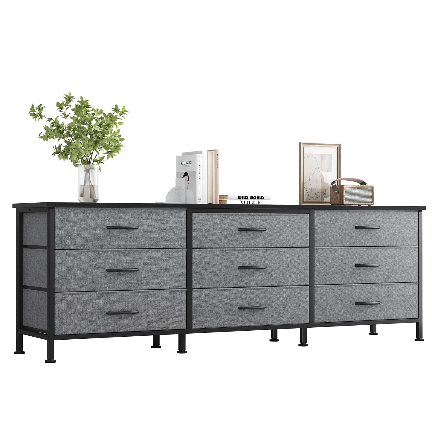 JHK Modern Living Room Cabinet With Fabric Drawers Entertainment Center
