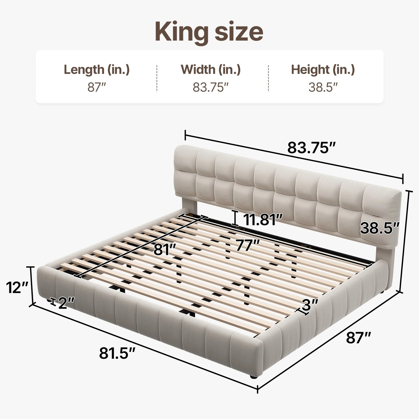 QWC Modern Cloud Platform Bed With High Extra Thick Headboard And Footboard