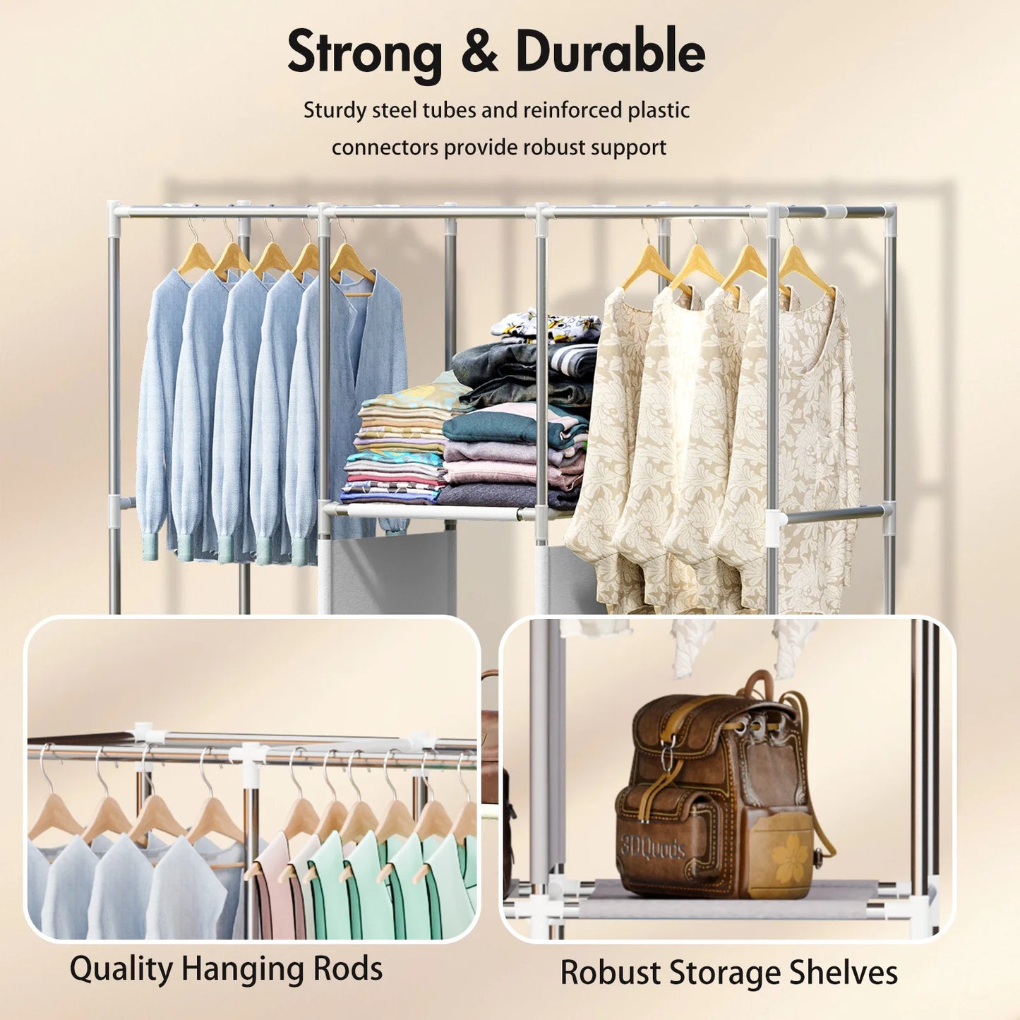 Closet Storage Portable Wardrobe Organizer Nonwoven Fabric Large Capacity