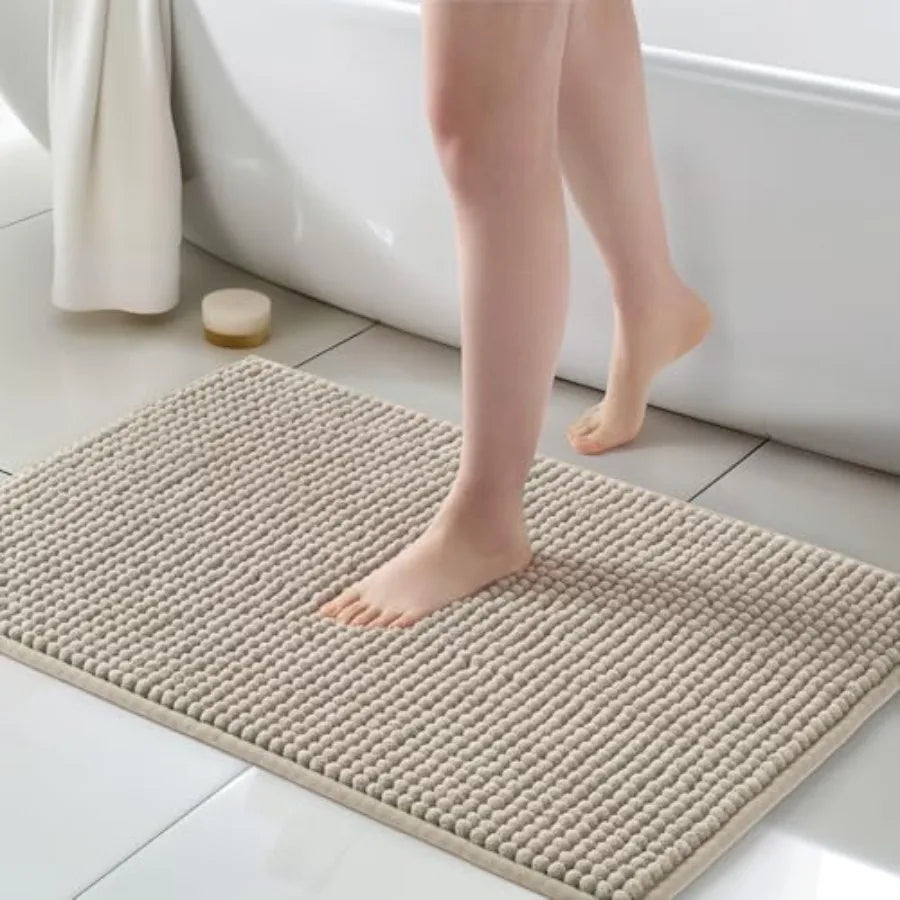 Chenille Bathroom Rug Non Slip Bath Mat Water Absorbent Washable