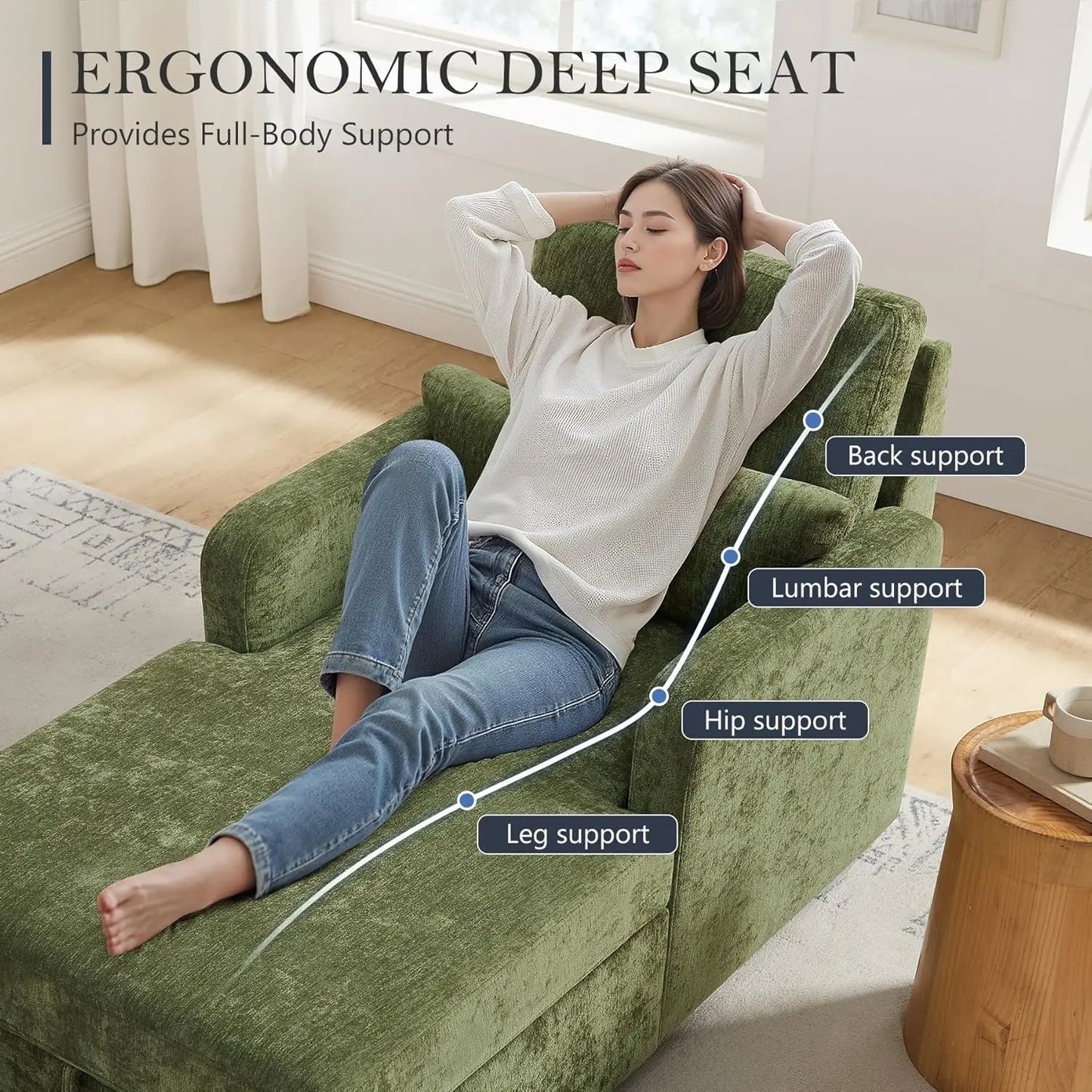 Indoor Chaise Lounge Chair With 2 Position Adjustable Backrest Storage